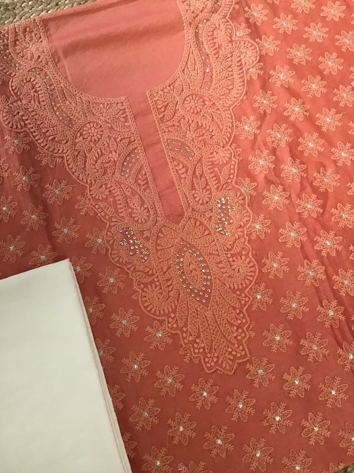 Pure Chanderi Silk Embroidered Suit - Orange