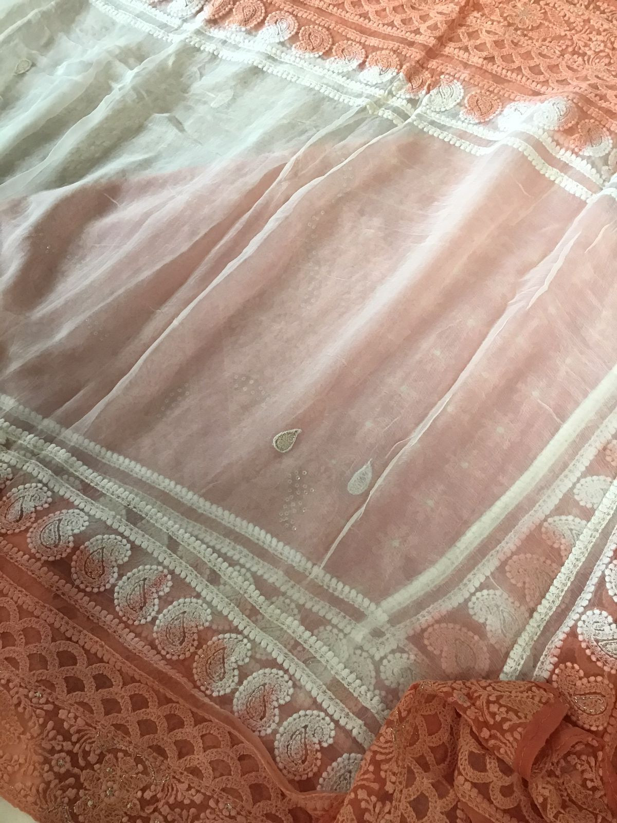 Pure Chanderi Silk Embroidered Suit - Orange