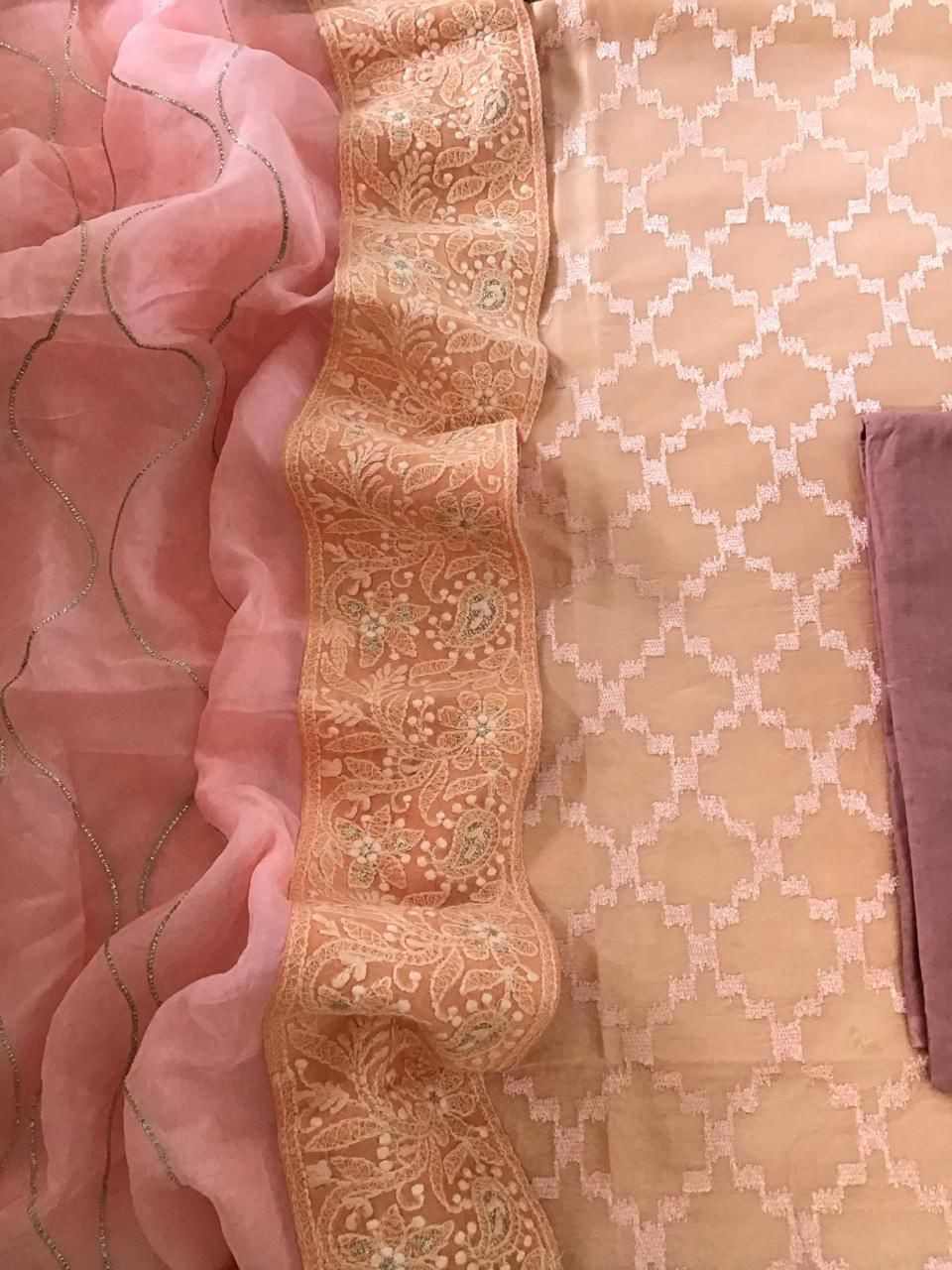 Pure Chanderi Silk Embroidered Suit - Peach