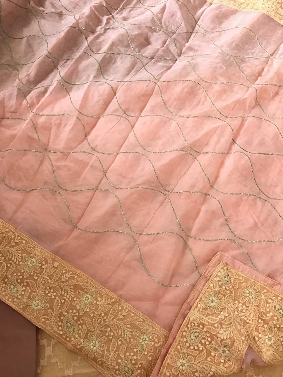 Pure Chanderi Silk Embroidered Suit - Peach