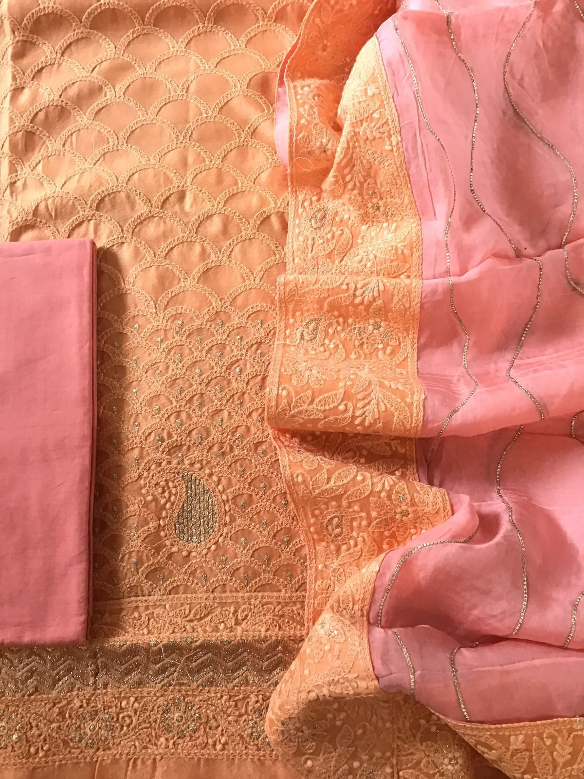 Pure Chanderi Silk Embroidered Suit - Orange