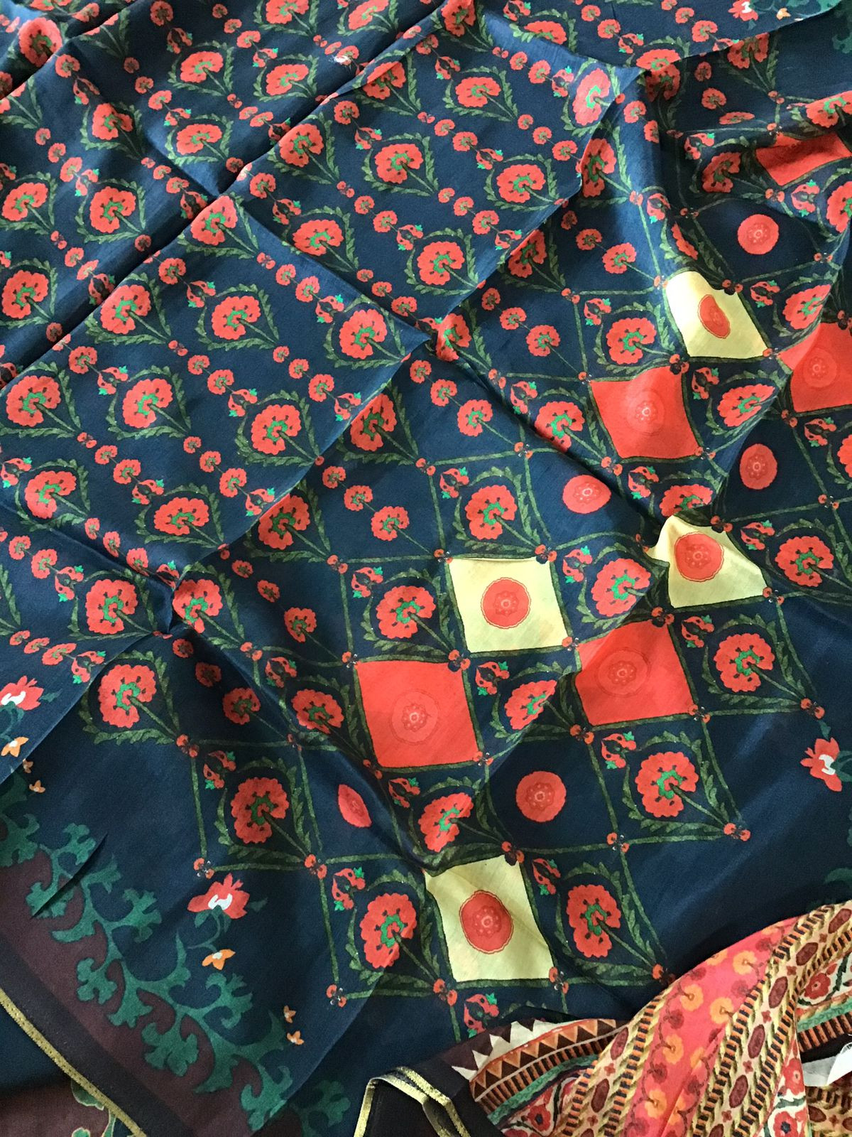 Pure Muslin Silk Printed Embroidered Suit - Blue