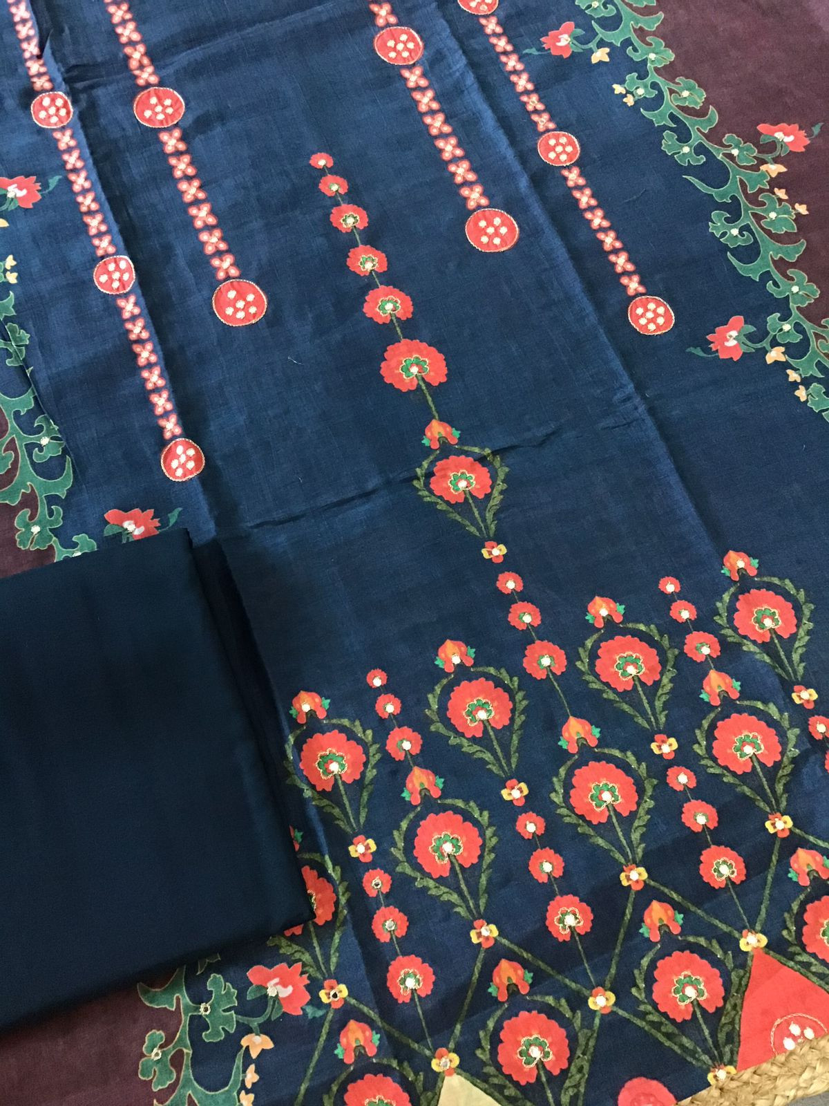 Pure Muslin Silk Printed Embroidered Suit - Blue