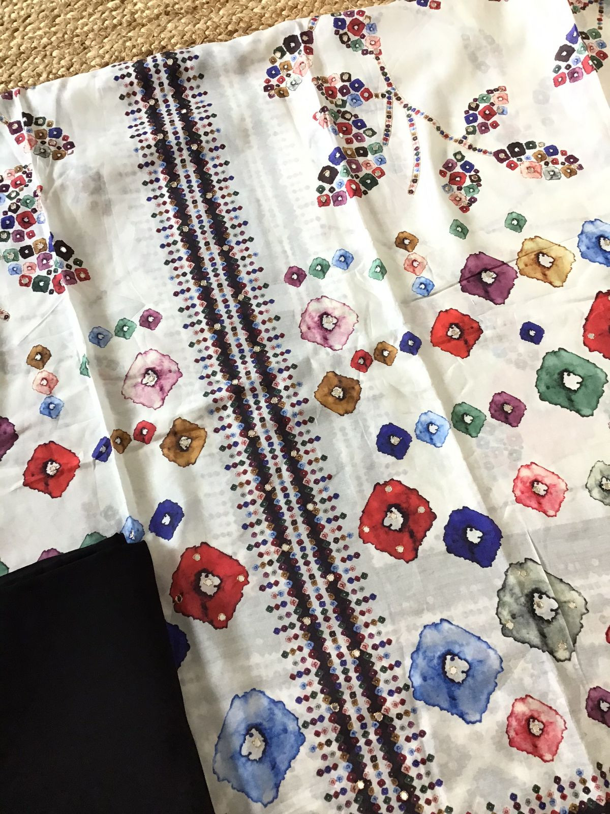 Pure Muslin Silk Printed Embroidered Suit - Offwhite