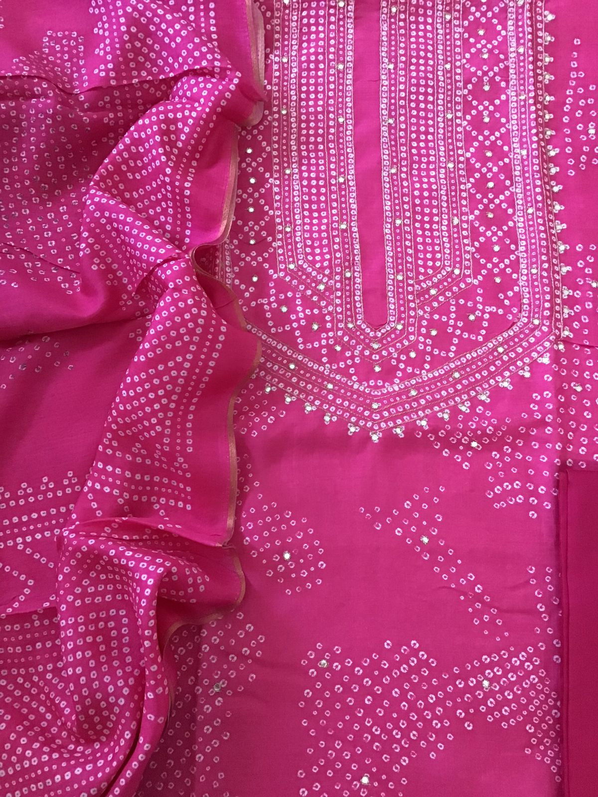 Pure Muslin Silk Printed Embroidered Suit - Pink