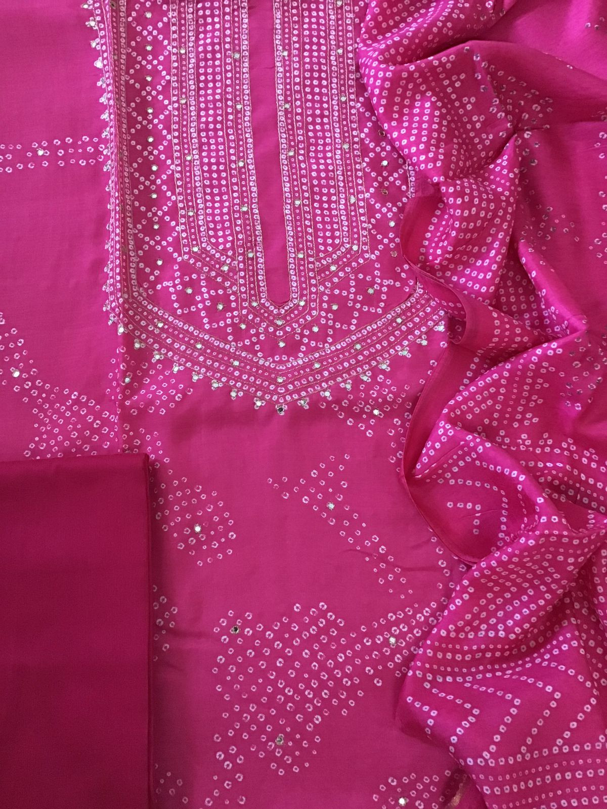 Pure Muslin Silk Printed Embroidered Suit - Pink