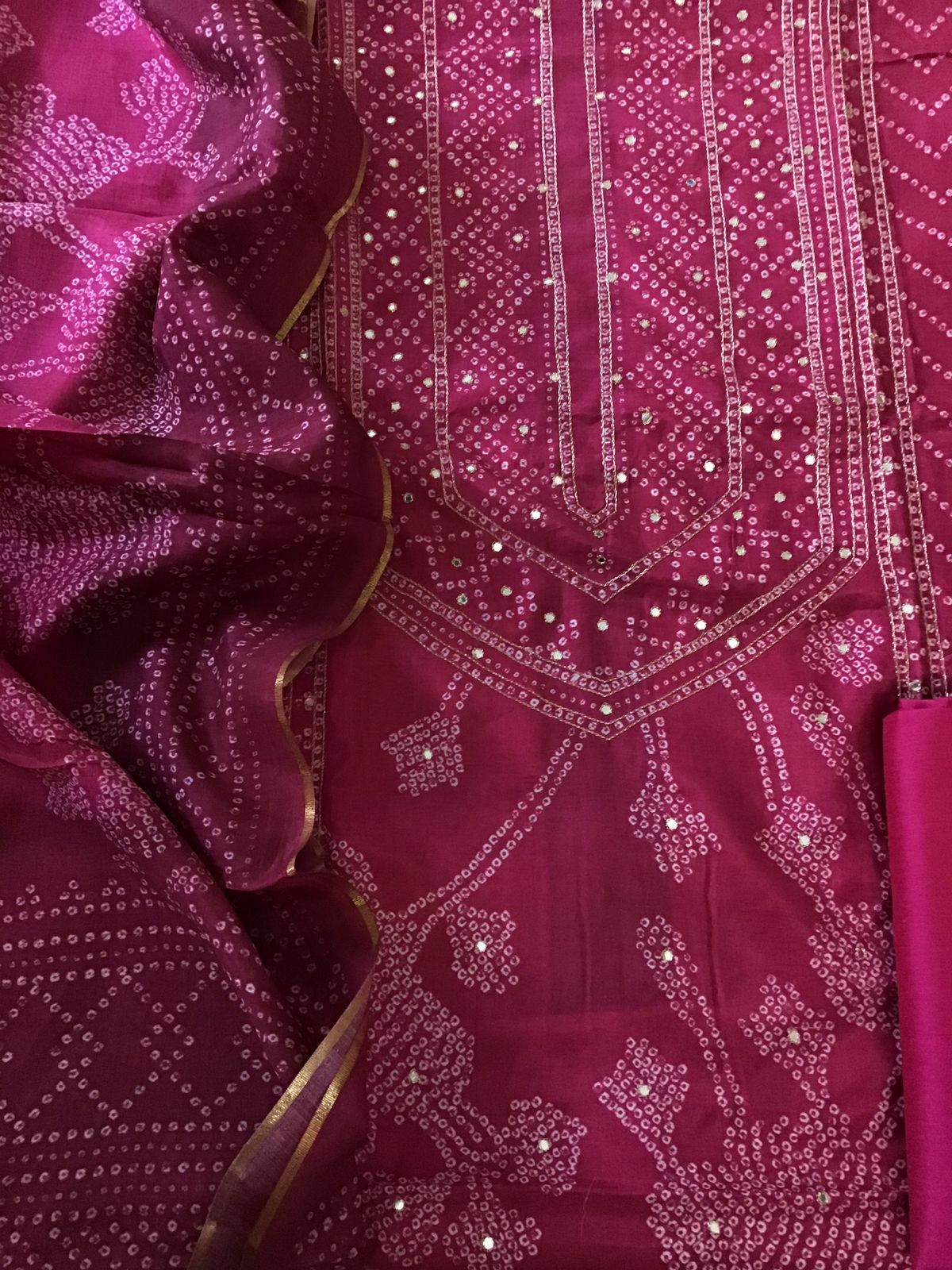 Pure Muslin Silk Printed Embroidered Suit - Dark Pink