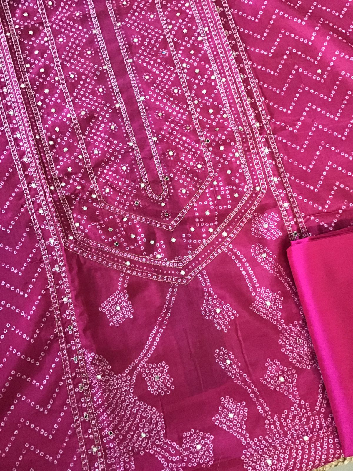 Pure Muslin Silk Printed Embroidered Suit - Dark Pink