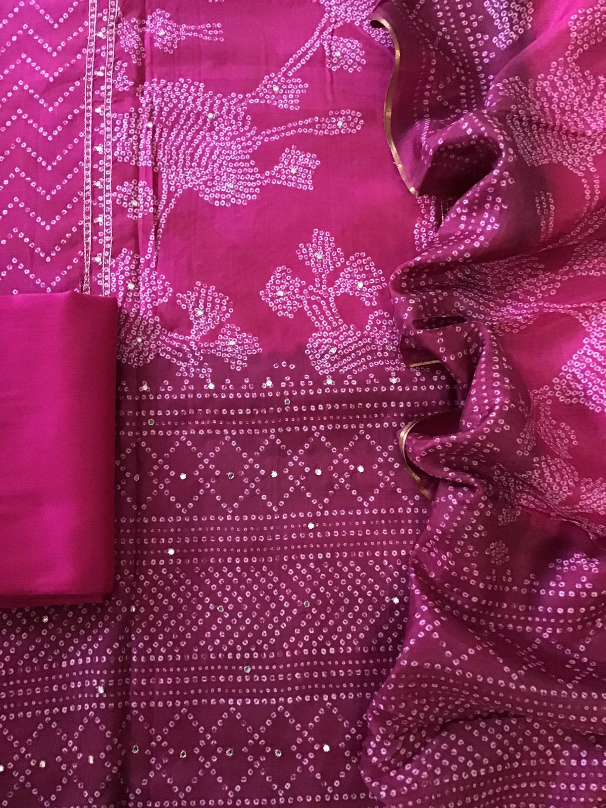 Pure Muslin Silk Printed Embroidered Suit - Dark Pink