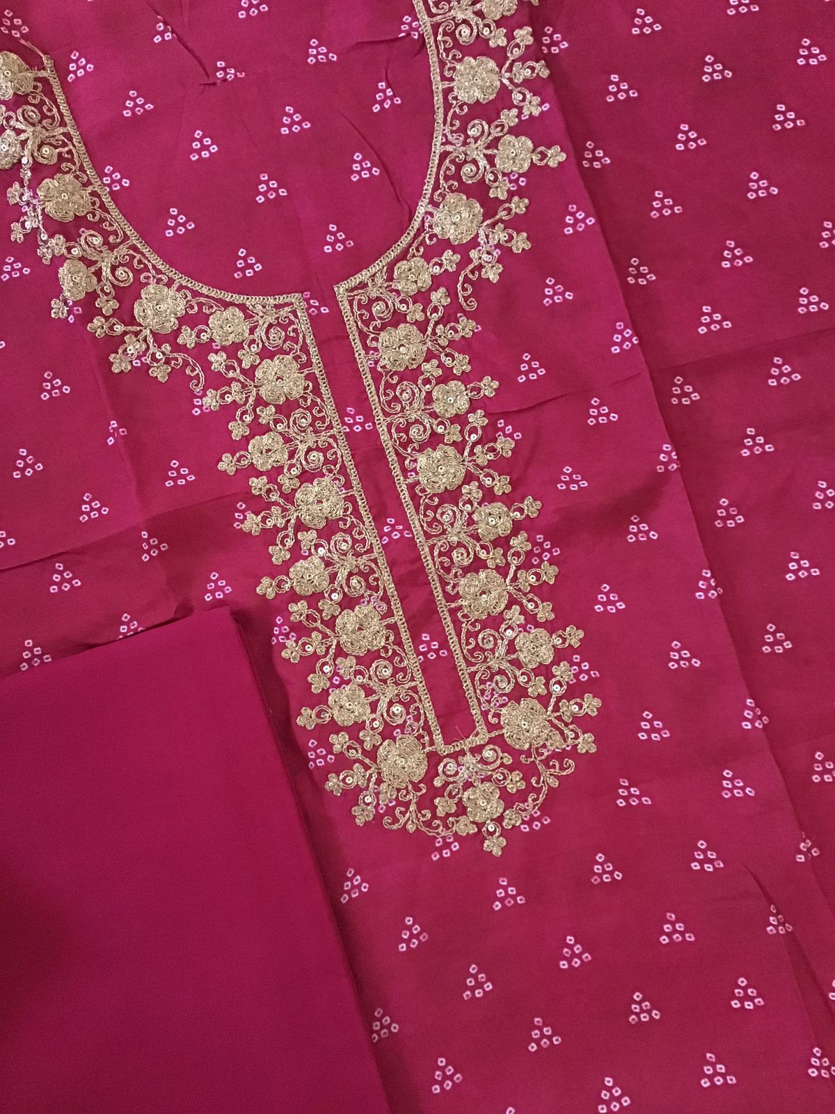 Pure Muslin Silk Printed Embroidered Suit - Dark Pink