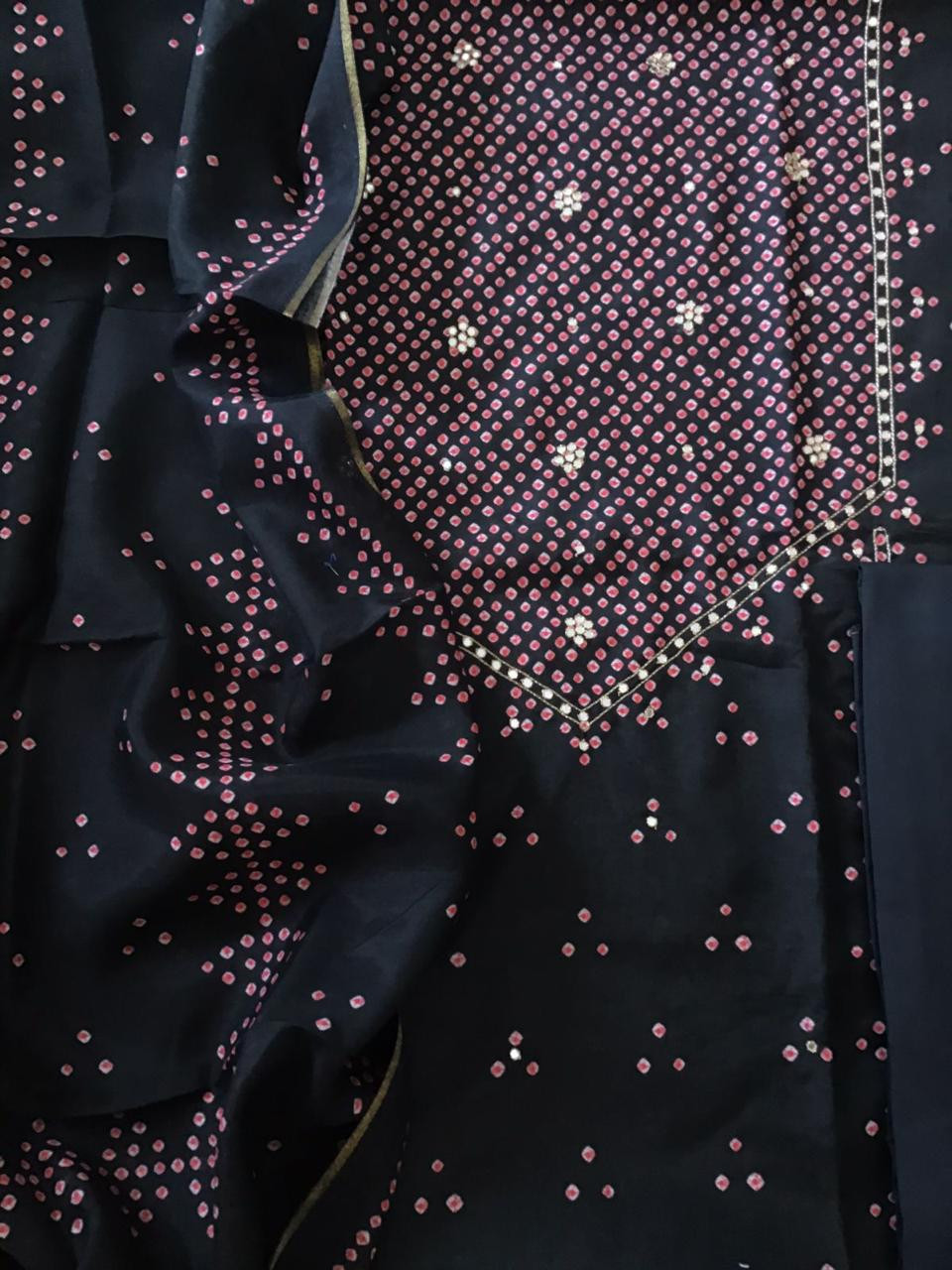 Pure Muslin Silk Printed Embroidered Suit - Black