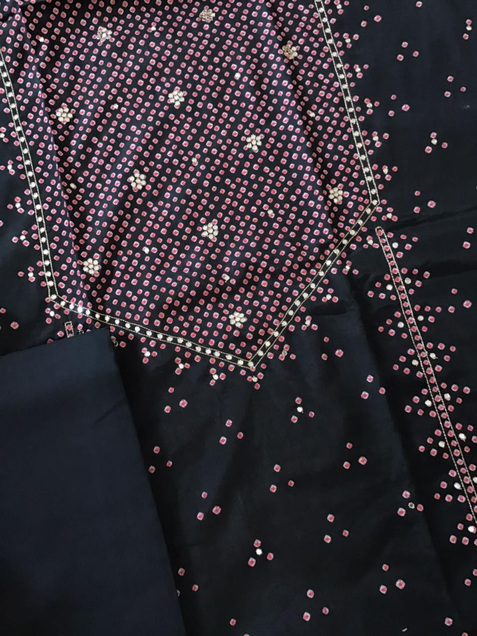 Pure Muslin Silk Printed Embroidered Suit - Black