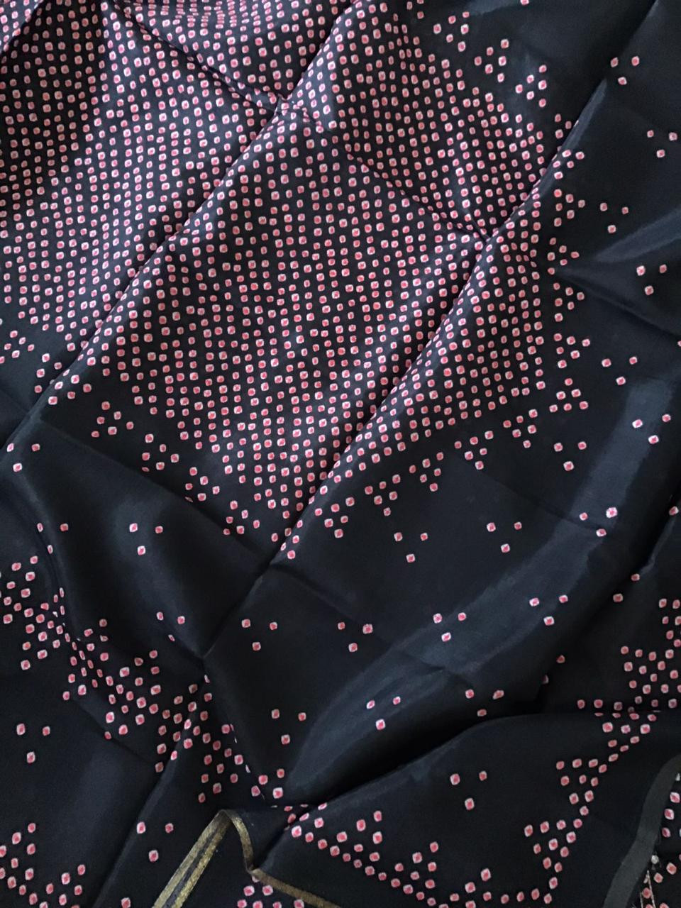 Pure Muslin Silk Printed Embroidered Suit - Black