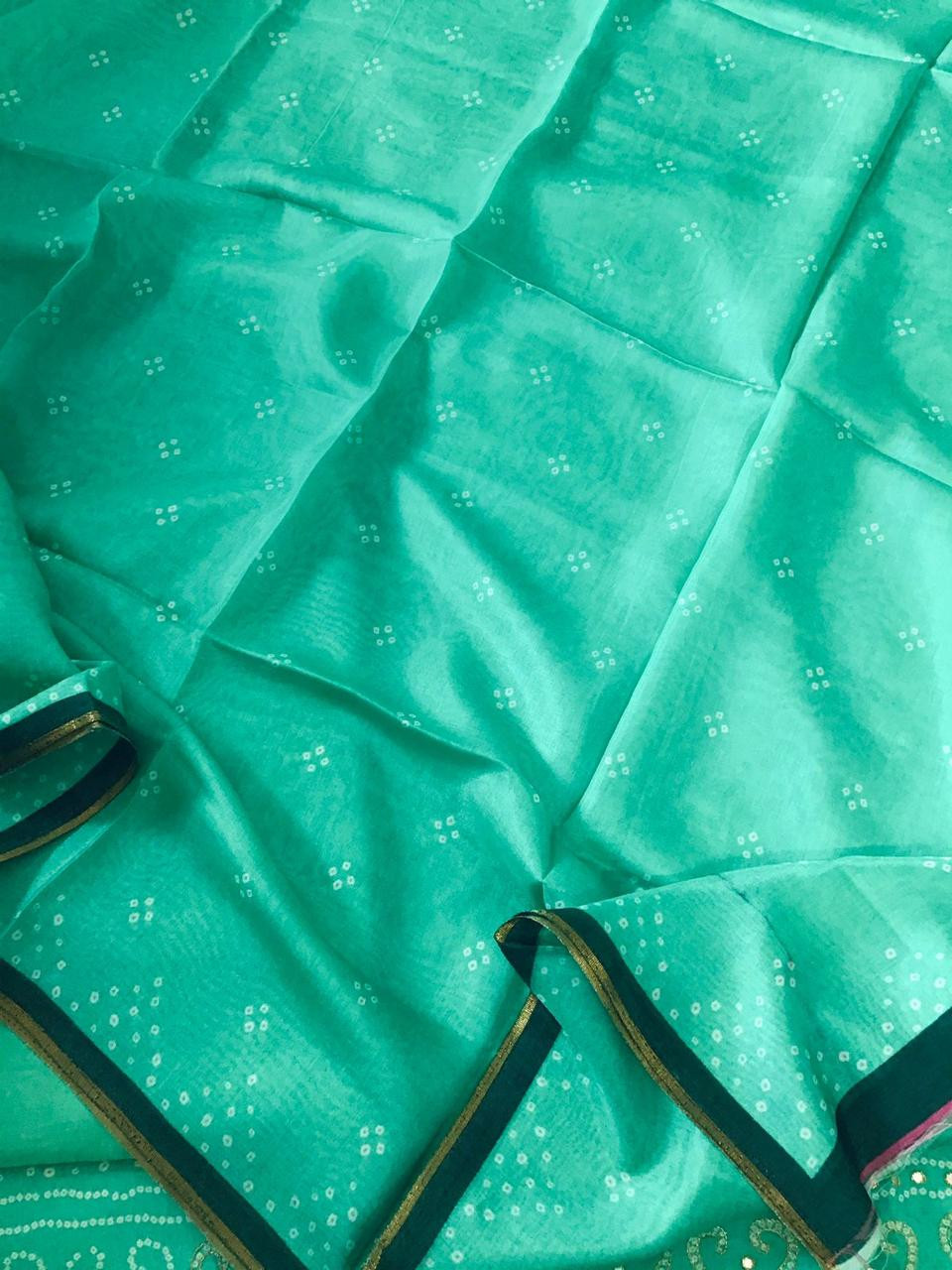 Pure Muslin Silk Printed Embroidered Suit - Green