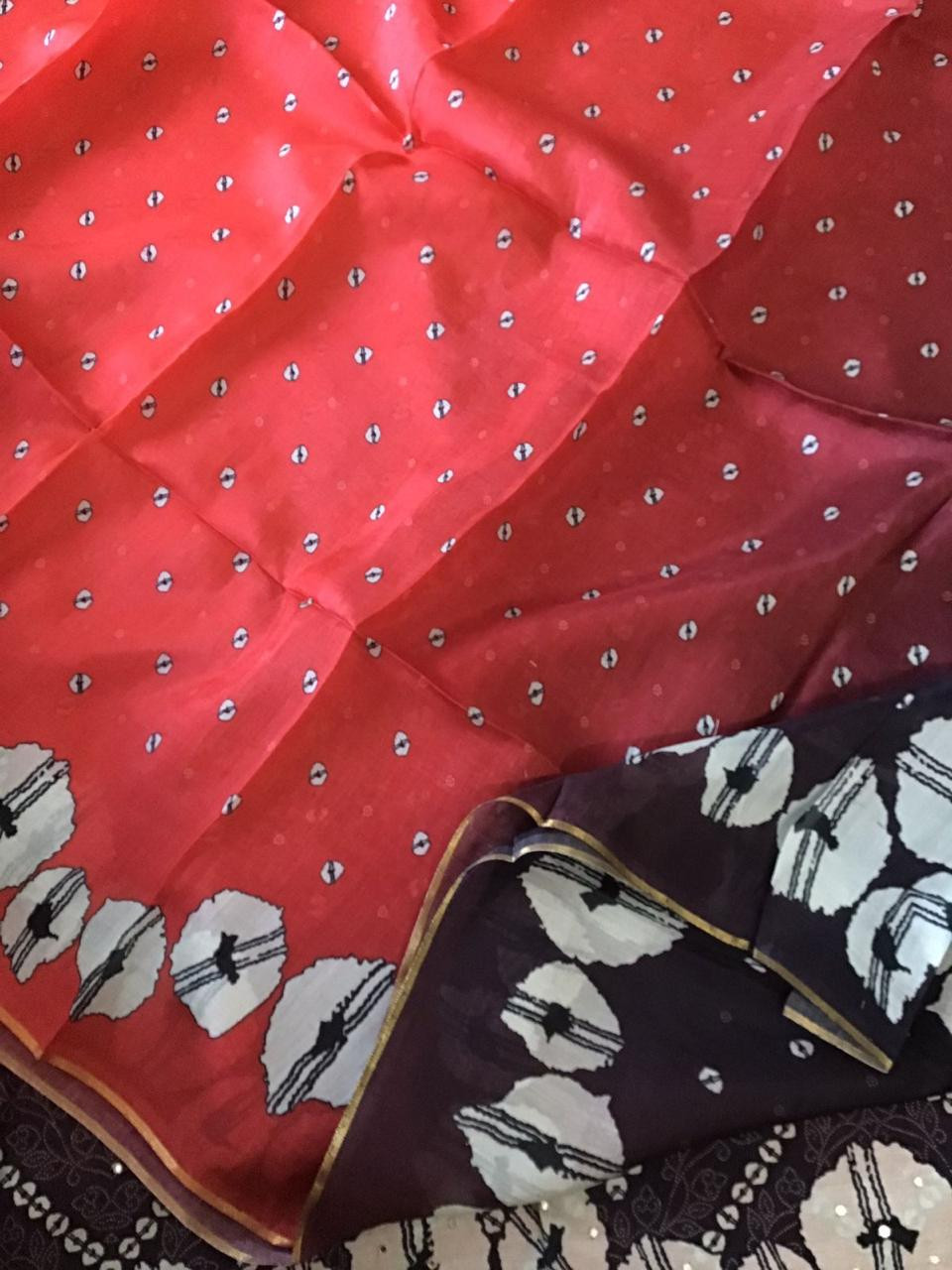 Pure Muslin Silk Printed Embroidered Suit - Red