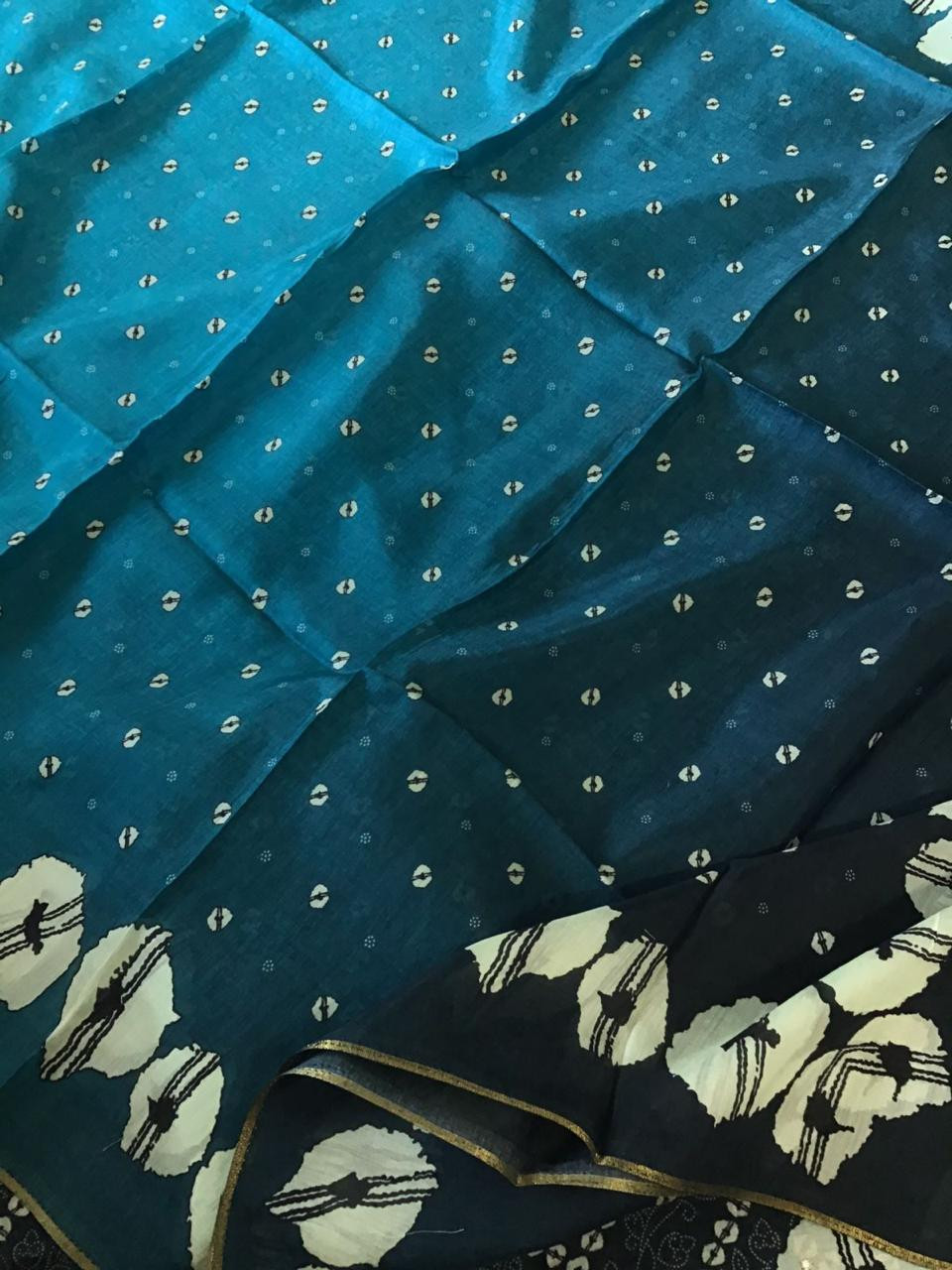 Pure Muslin Silk Printed Embroidered Suit - Blue