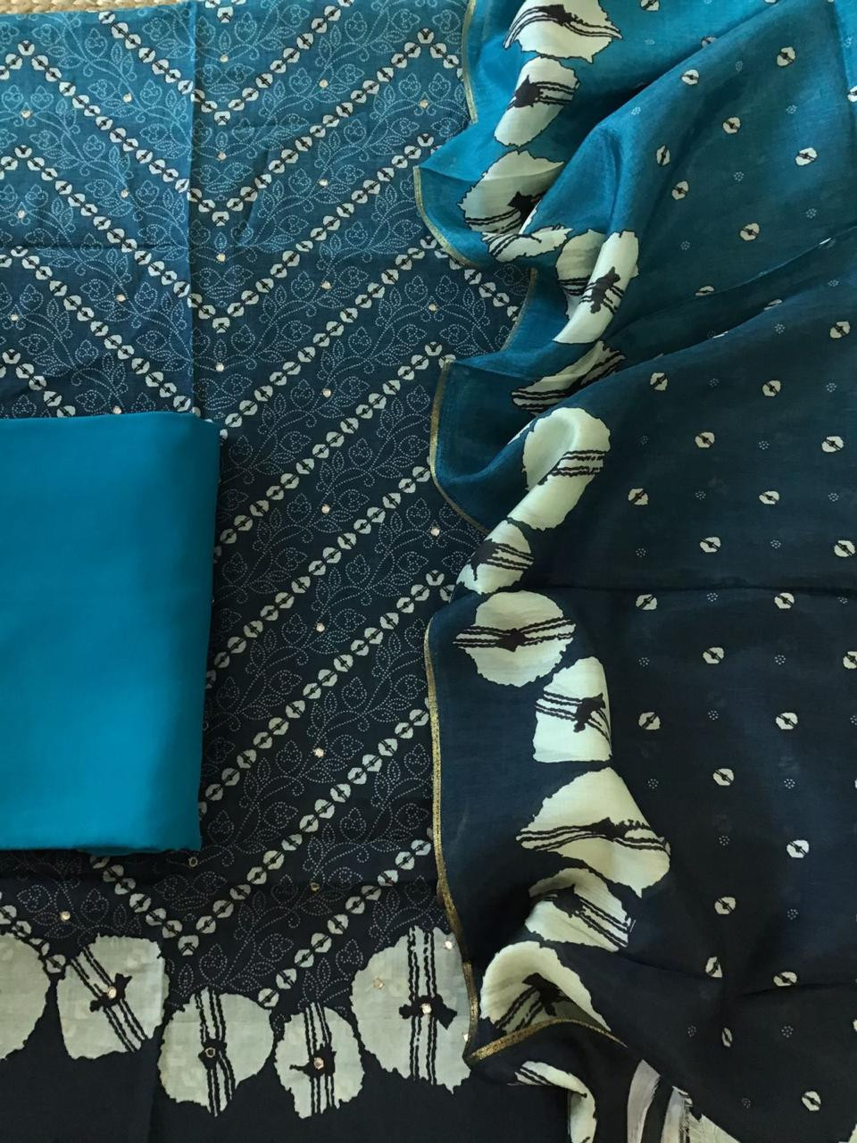 Pure Muslin Silk Printed Embroidered Suit - Blue