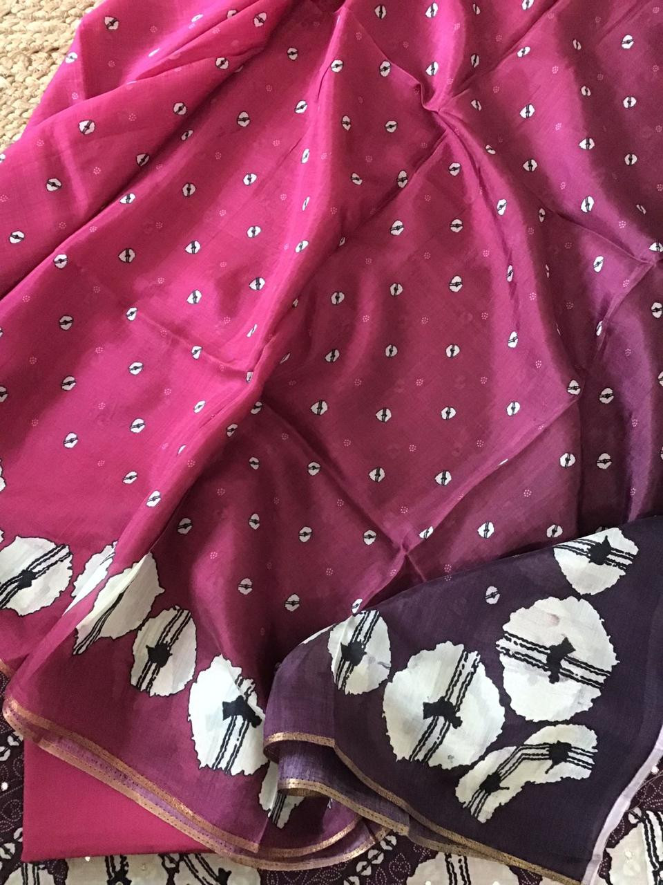 Pure Muslin Silk Printed Embroidered Suit - Pink