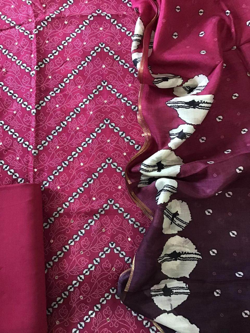 Pure Muslin Silk Printed Embroidered Suit - Pink