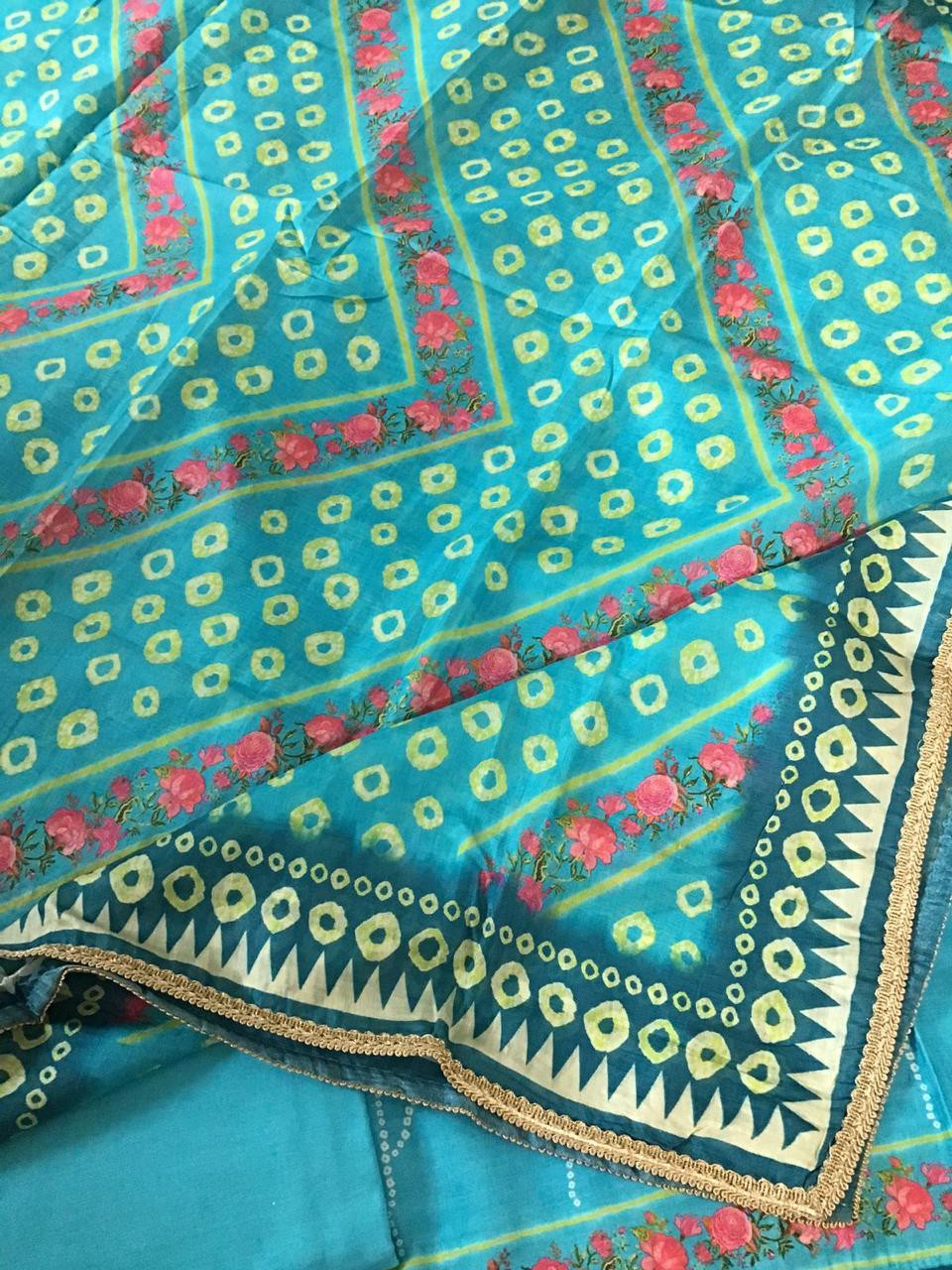 Pure Muslin Silk Printed Embroidered Suit - Blue