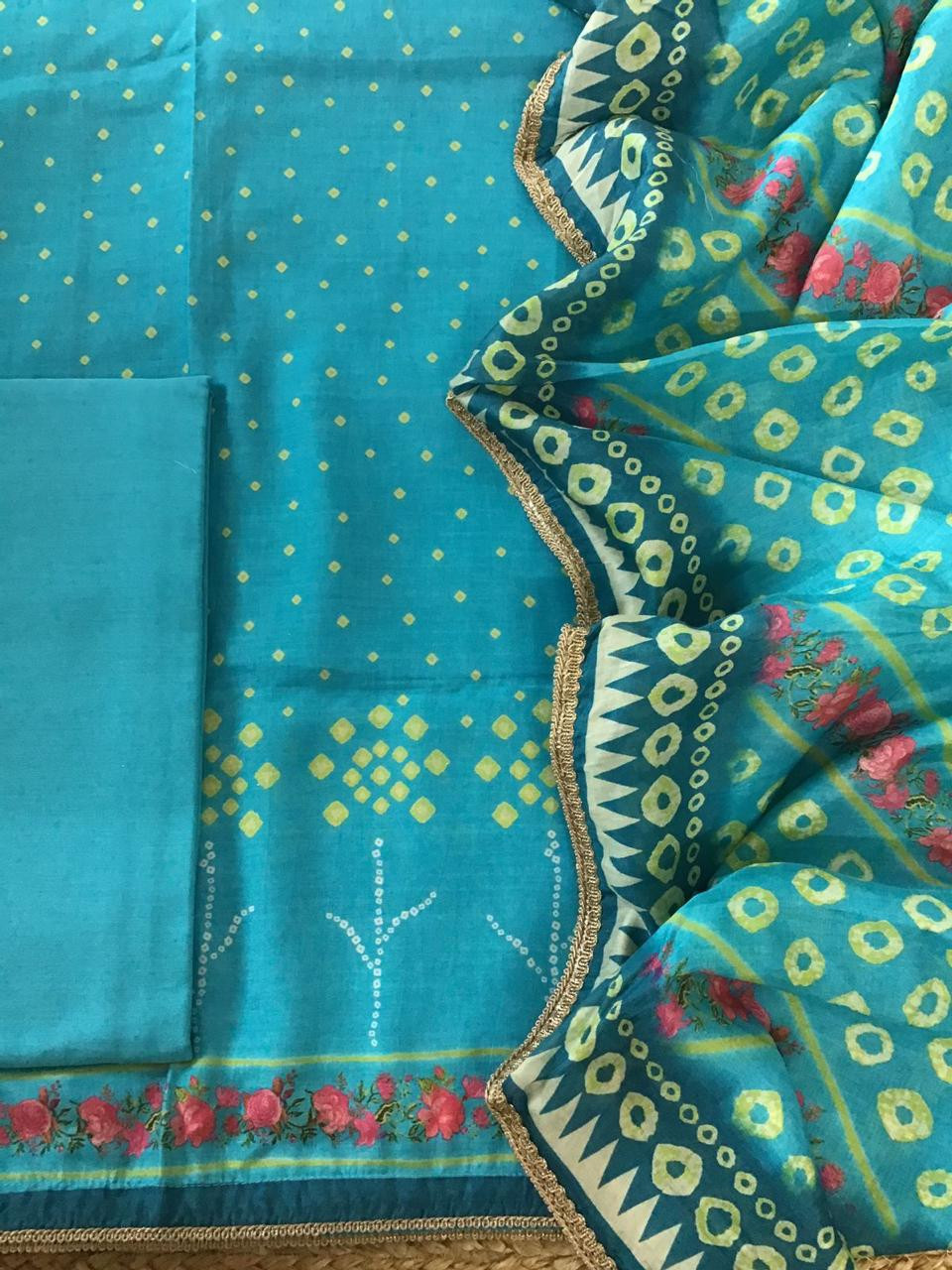 Pure Muslin Silk Printed Embroidered Suit - Blue