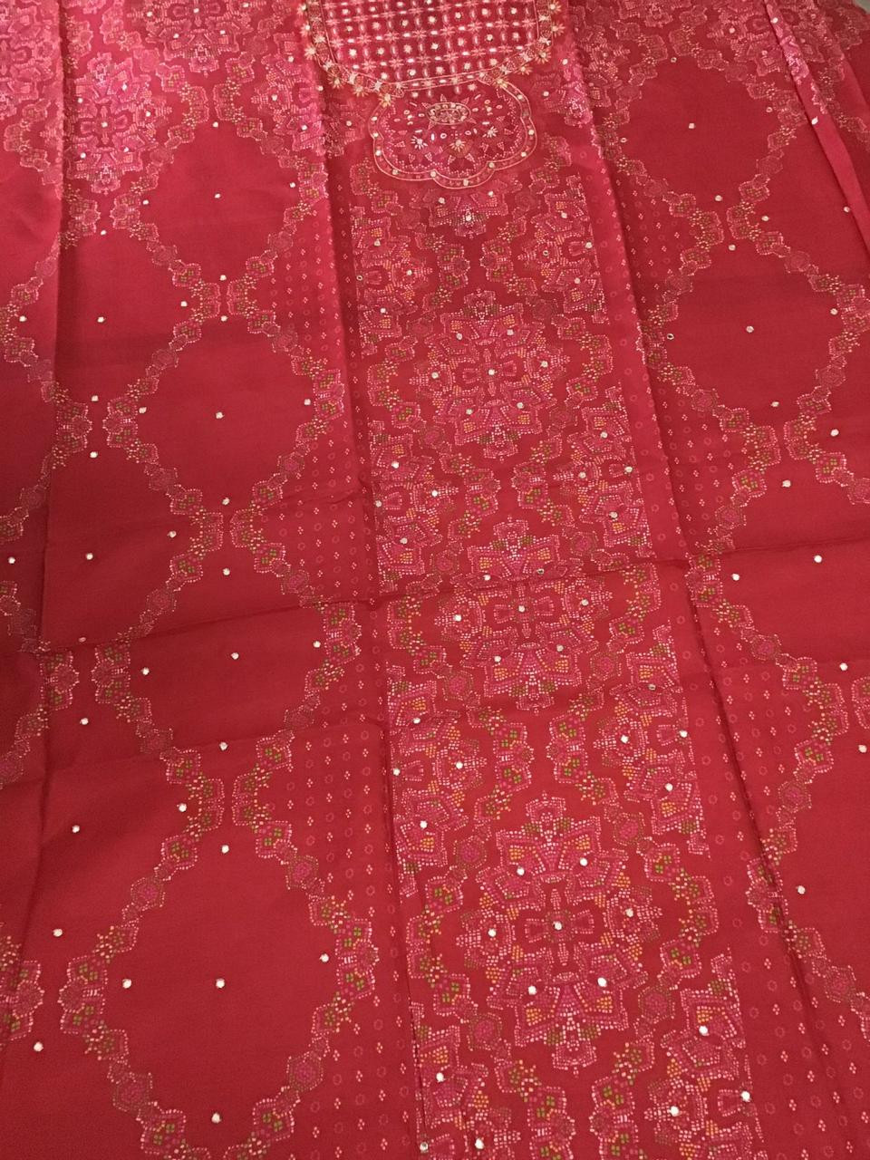 Pure Muslin Silk Printed Embroidered Suit - Red