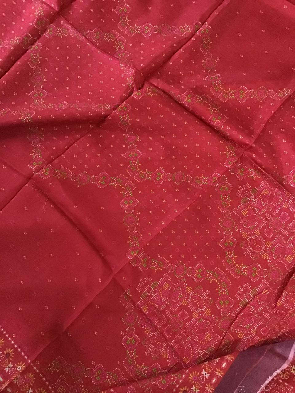 Pure Muslin Silk Printed Embroidered Suit - Red