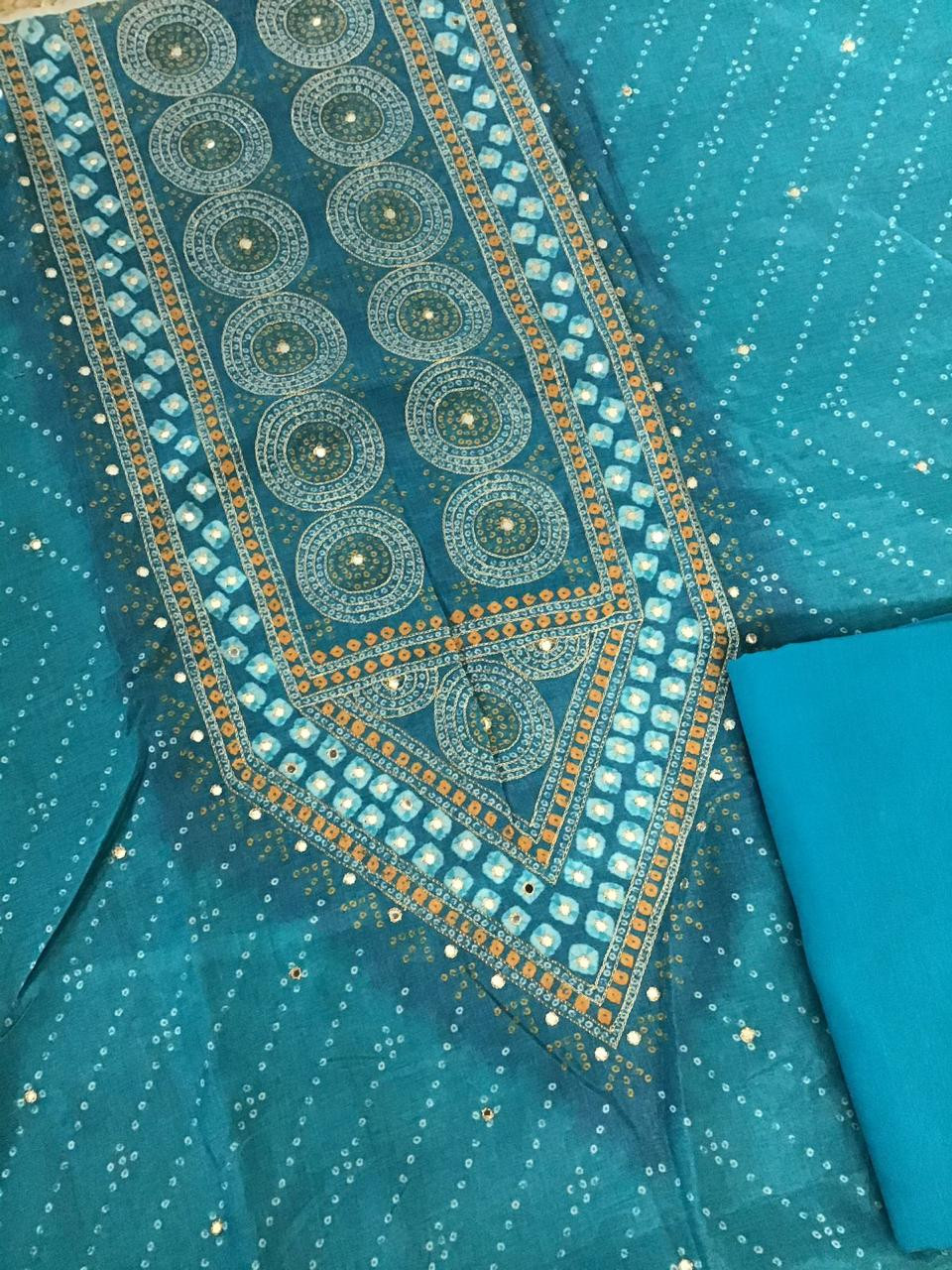 Pure Muslin Silk Printed Embroidered Suit - Blue