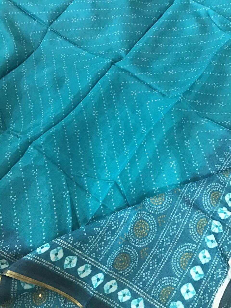 Pure Muslin Silk Printed Embroidered Suit - Blue