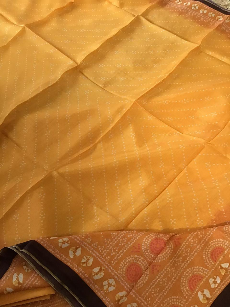 Pure Muslin Silk Printed Embroidered Suit - Yellow