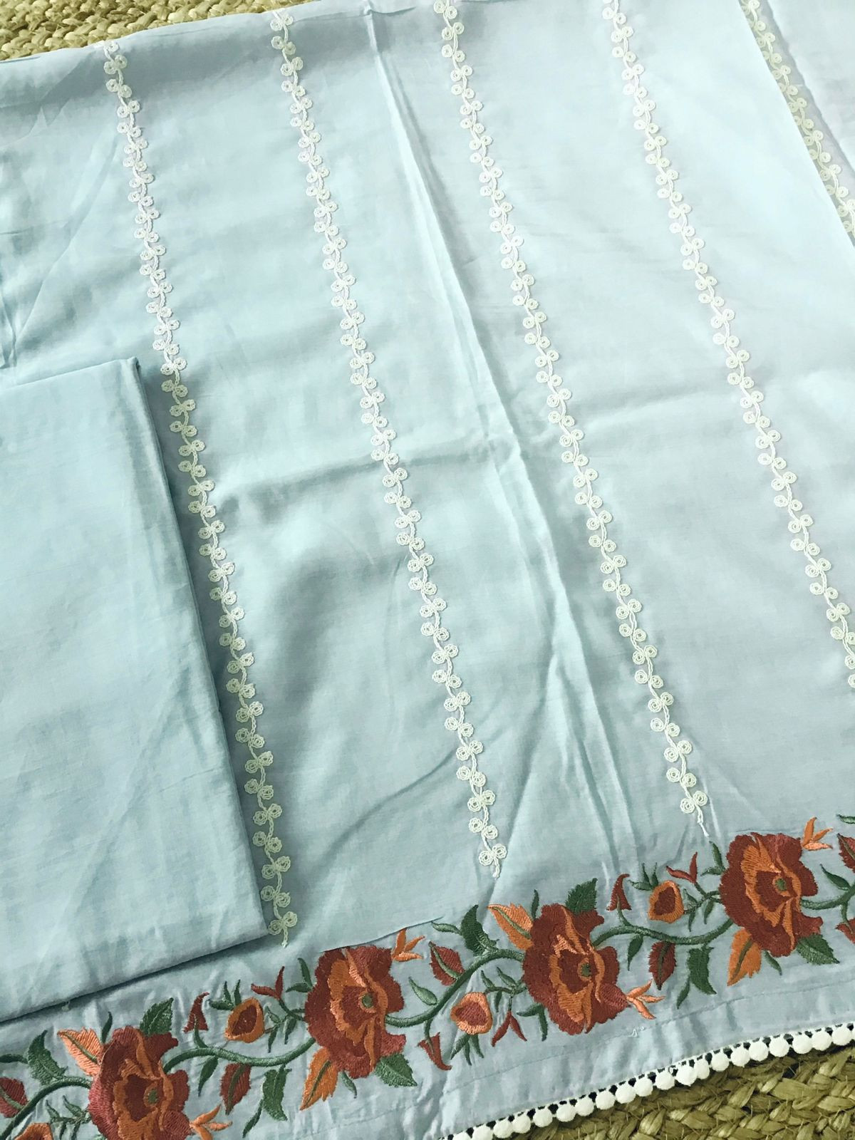 Pure Muslin Silk Embroidered Suit - Grey