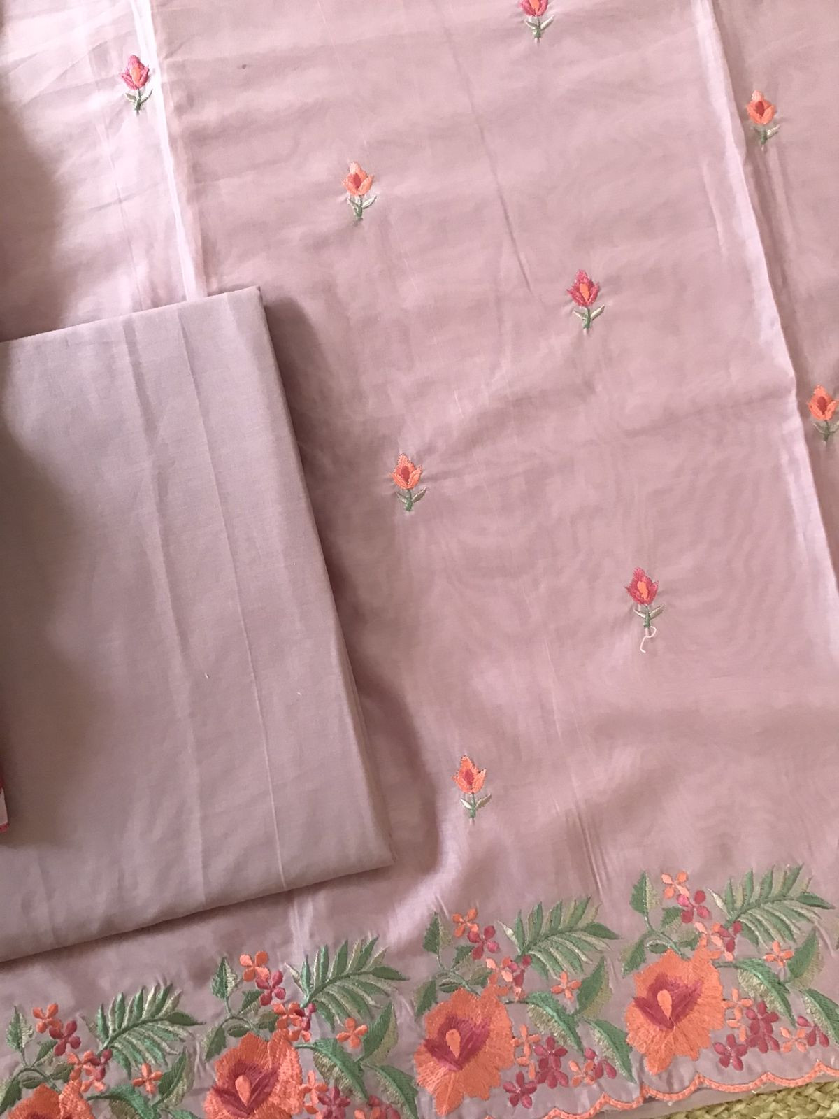 Soft Chanderi Embroidered Suit - Onionpink