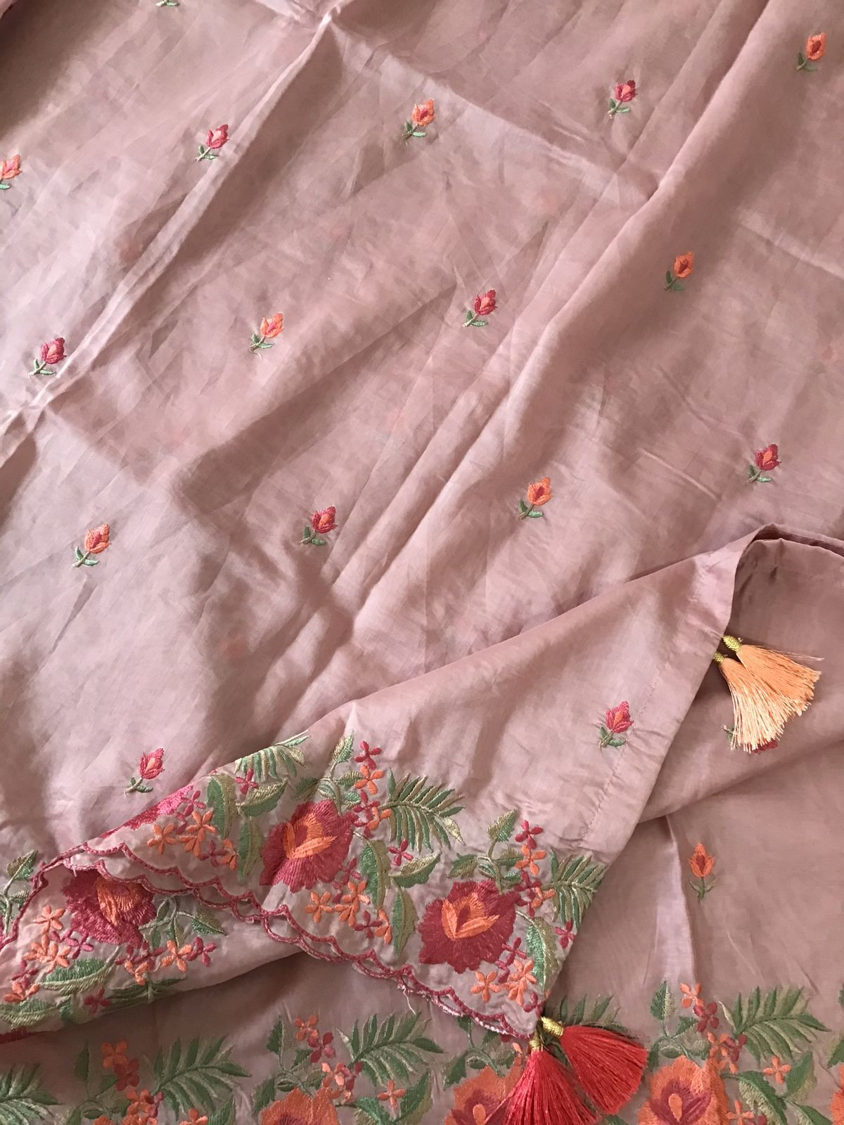 Soft Chanderi Embroidered Suit - Onionpink