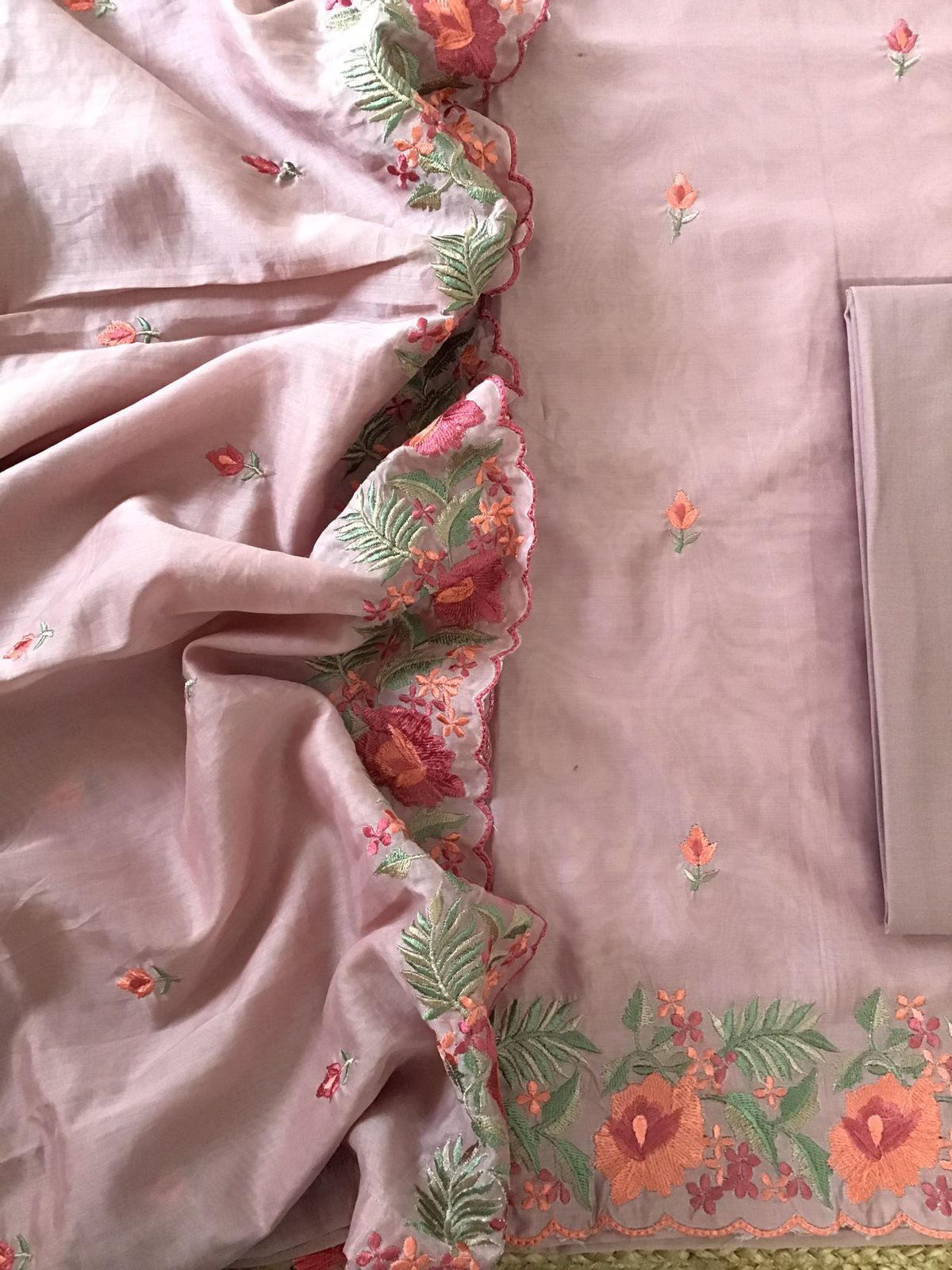 Soft Chanderi Embroidered Suit - Onionpink