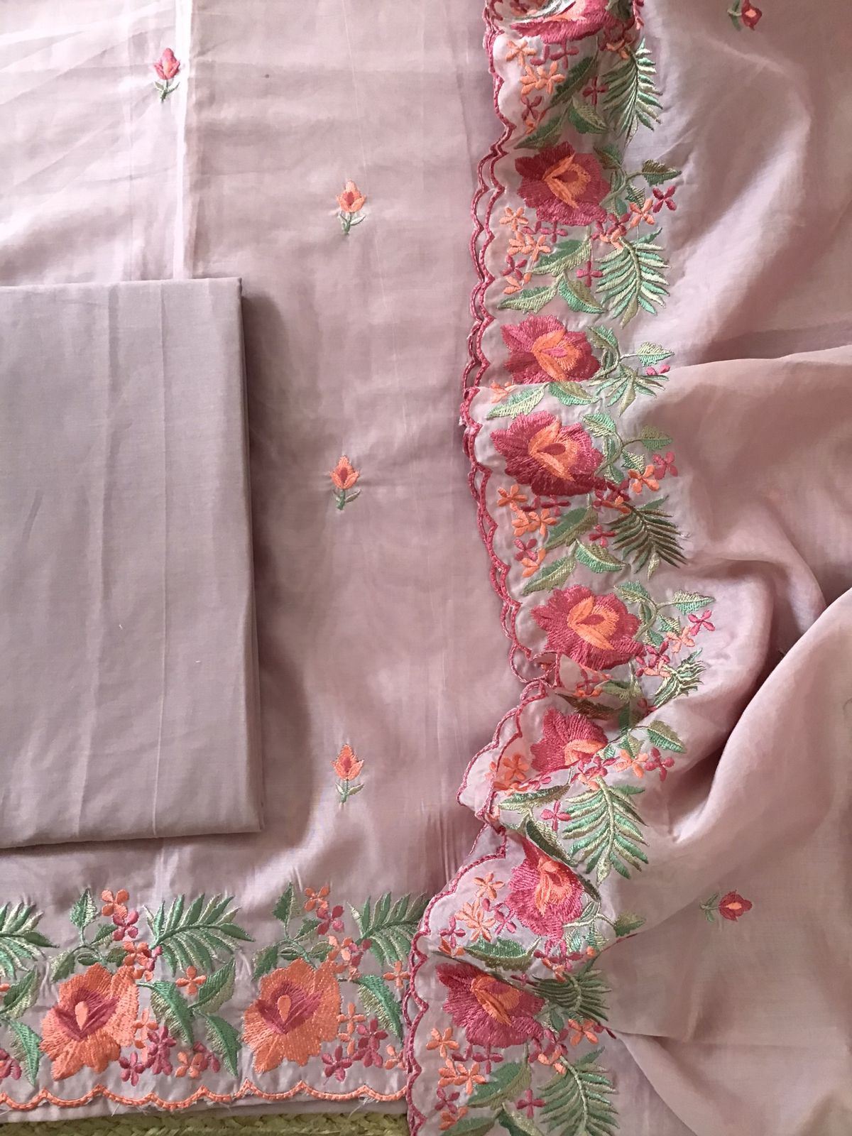 Soft Chanderi Embroidered Suit - Onionpink