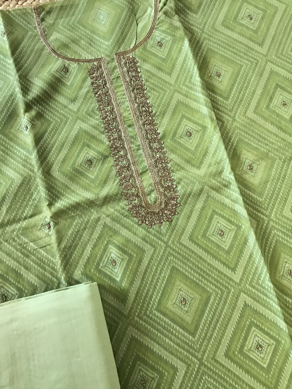 Soft Chanderi Printed Embroidered Suit - Green