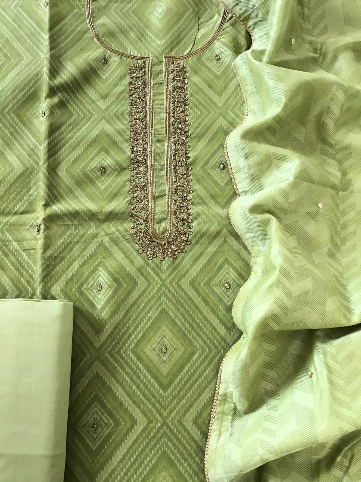 Soft Chanderi Printed Embroidered Suit - Green