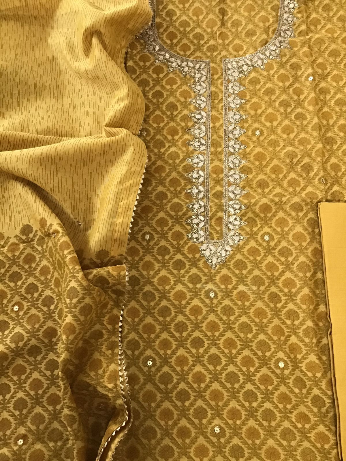 Soft Chanderi Printed Embroidered Suit - Yellow