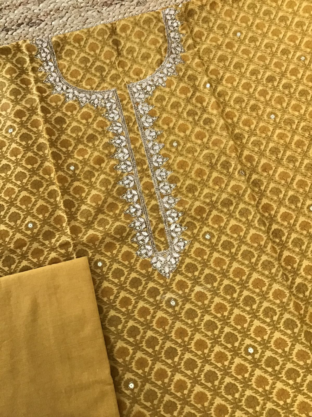 Soft Chanderi Printed Embroidered Suit - Yellow