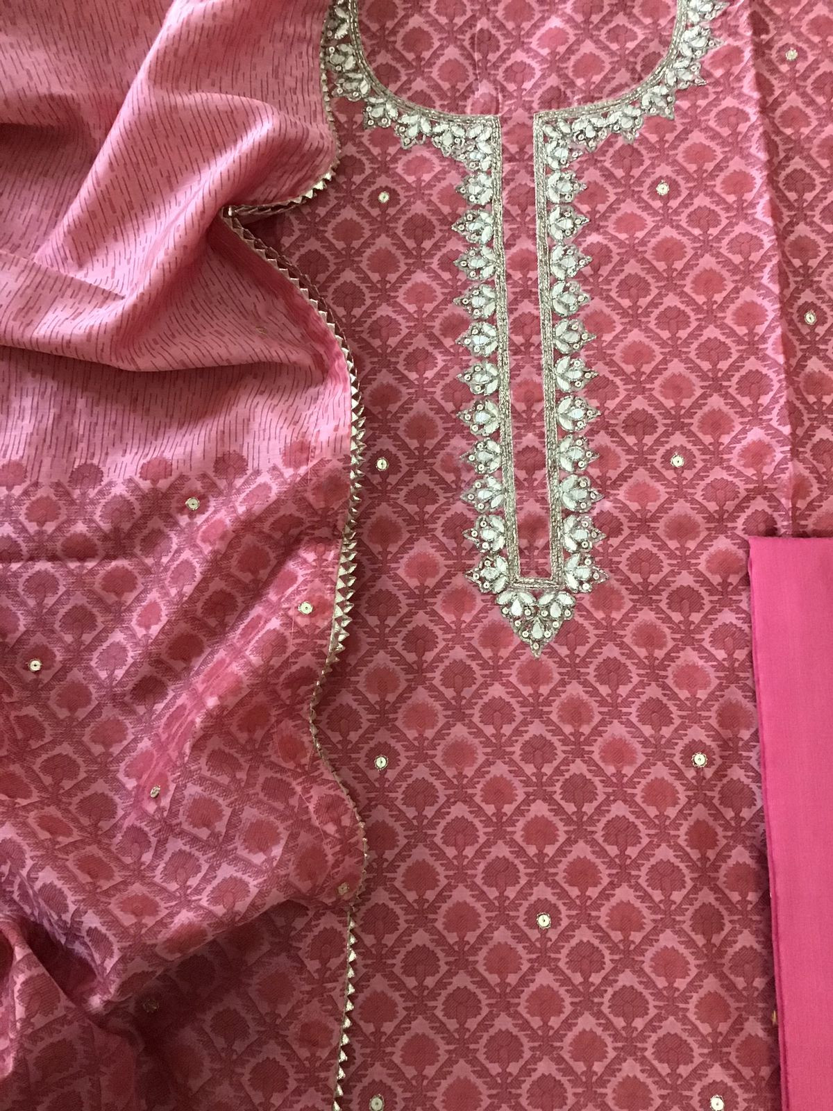 Soft Chanderi Printed Embroidered Suit - Pink
