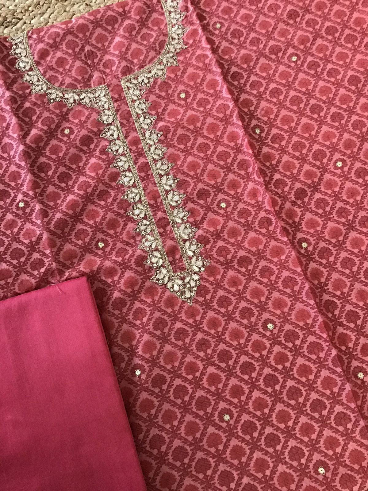 Soft Chanderi Printed Embroidered Suit - Pink