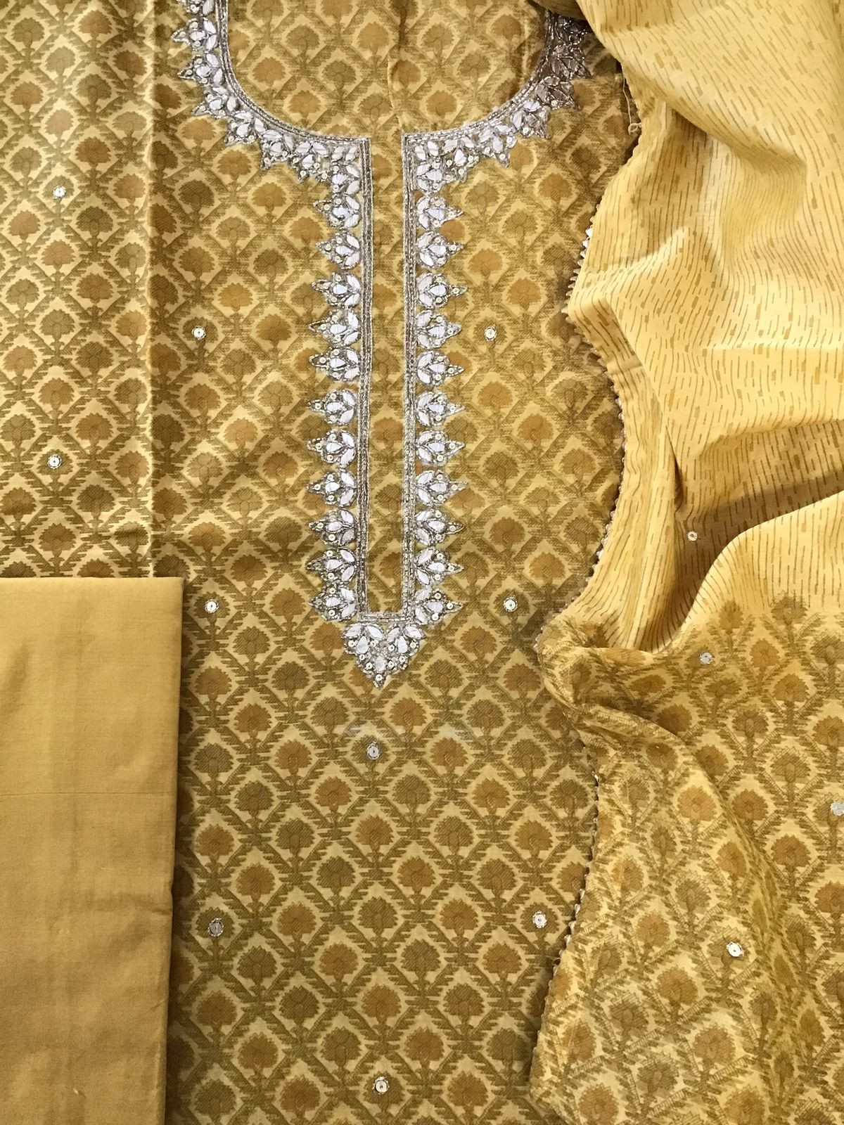 Soft Chanderi Printed Embroidered Suit - Yellow