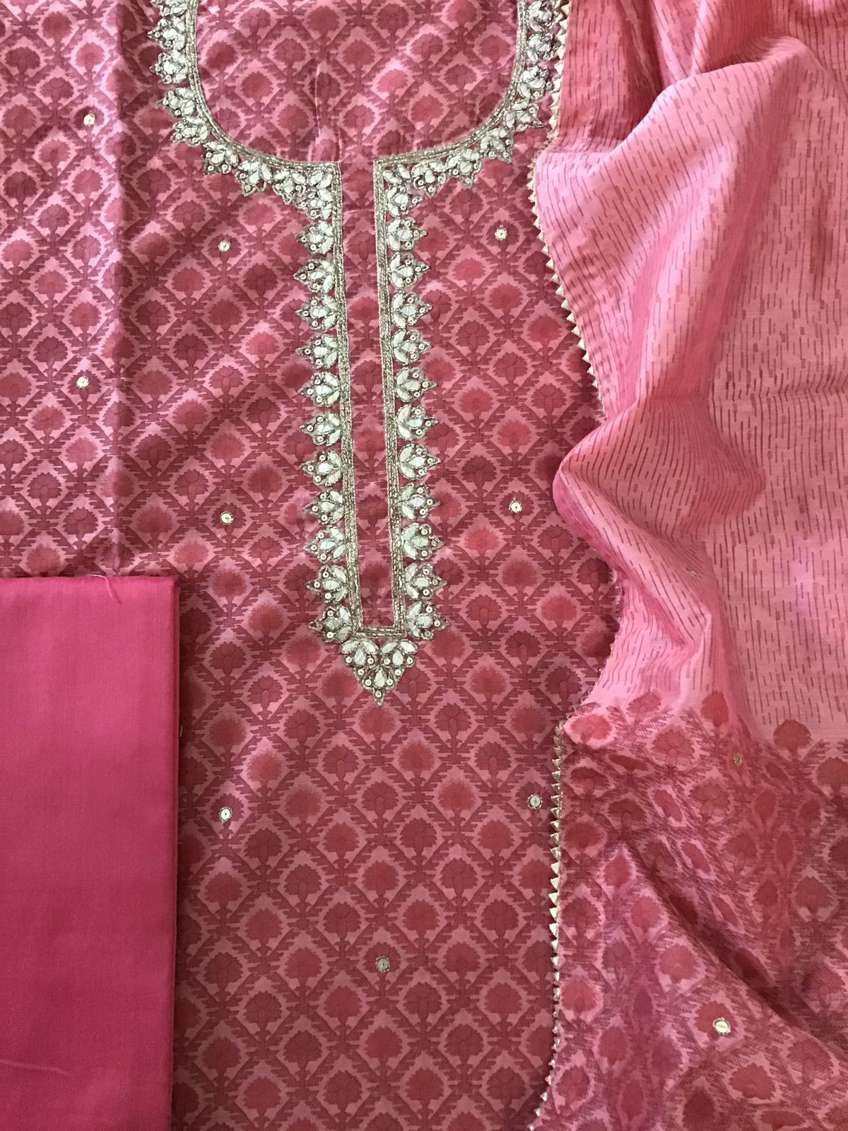 Soft Chanderi Printed Embroidered Suit - Pink
