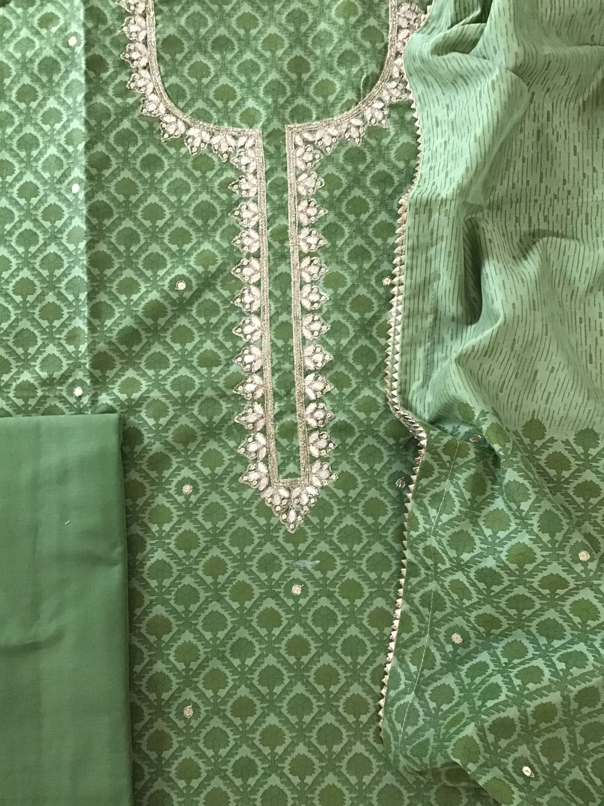 Soft Chanderi Printed Embroidered Suit - Green