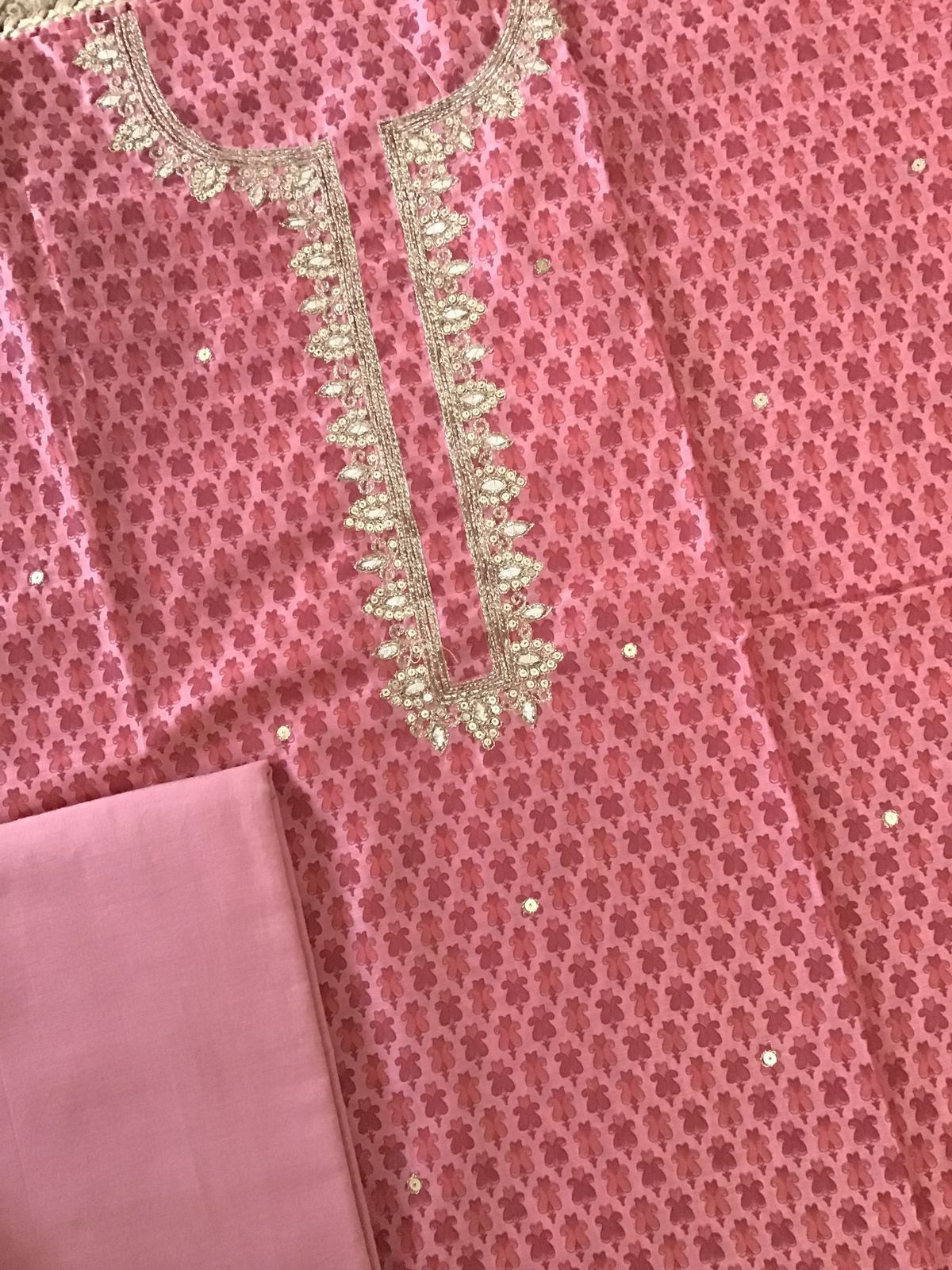 Soft Chanderi Printed Embroidered Suit - Pink