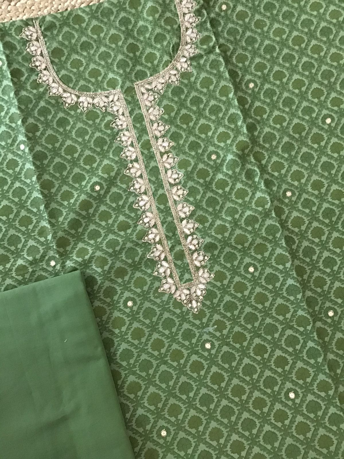 Soft Chanderi Printed Embroidered Suit - Green