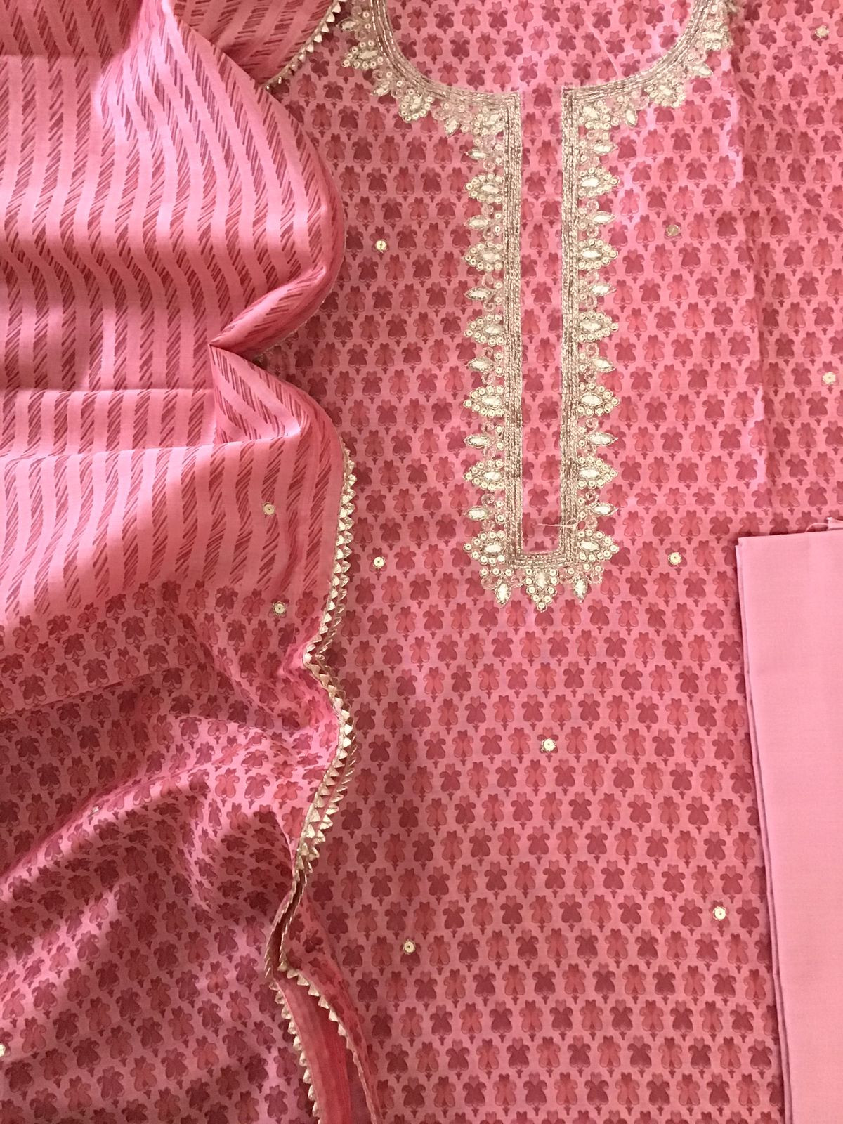 Soft Chanderi Printed Embroidered Suit - Pink
