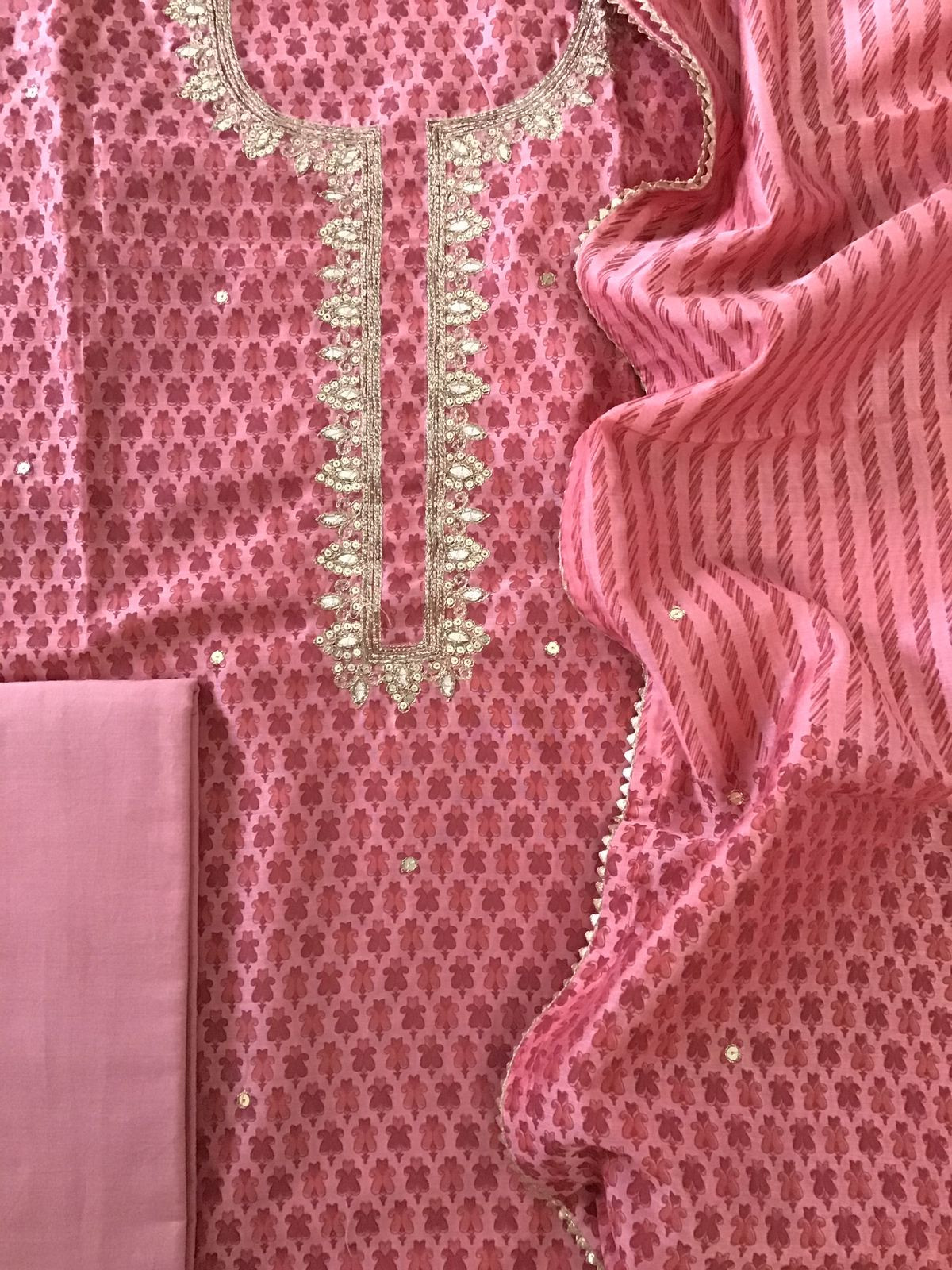 Soft Chanderi Printed Embroidered Suit - Pink