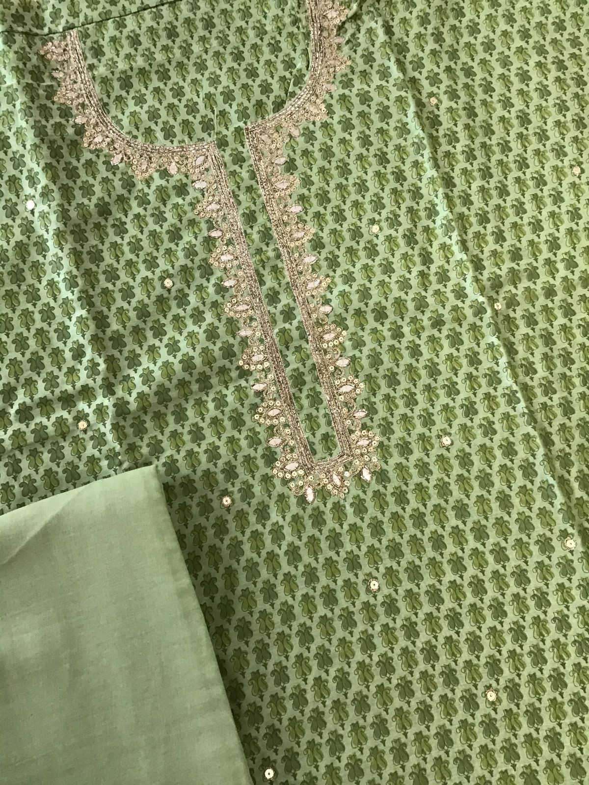 Soft Chanderi Printed Embroidered Suit - Green