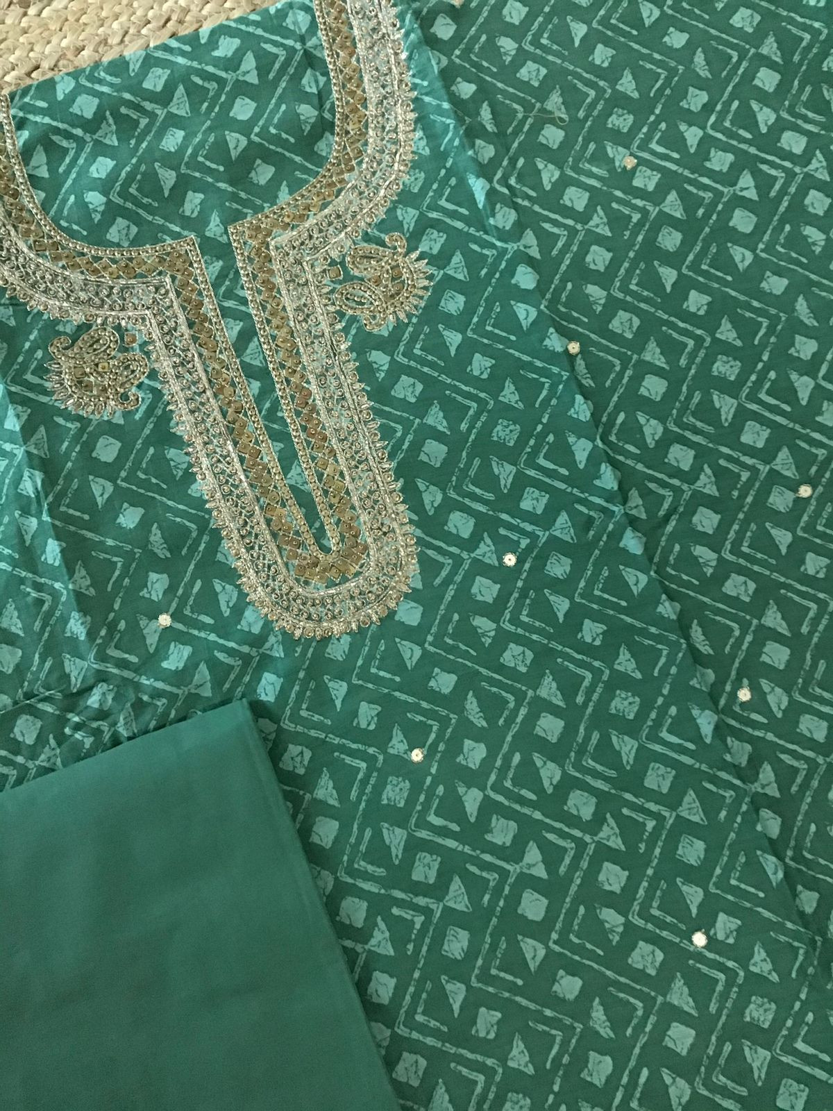 Pure Fine Muslin Printed Embroidered Suit - Green